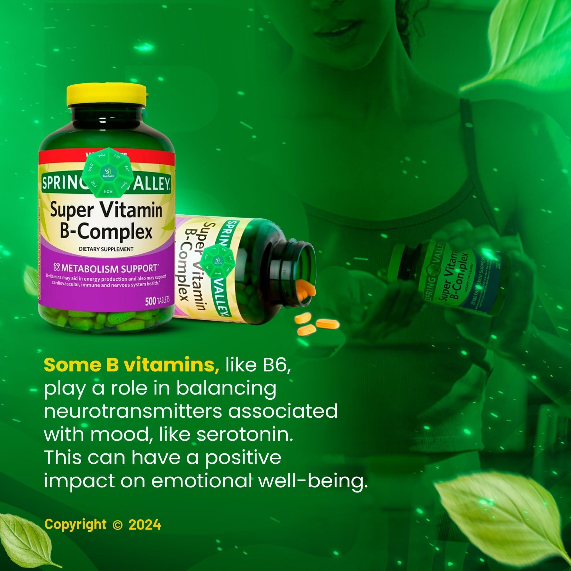 LightSpring Light Spring Super B-Complex Tablets (500 Count) Vitamin B6, B12, C,Thiamine, Biotin, No Gluten, Complete Dietary Supplement, Includes Light&Spring Guide, Energy & Immunity