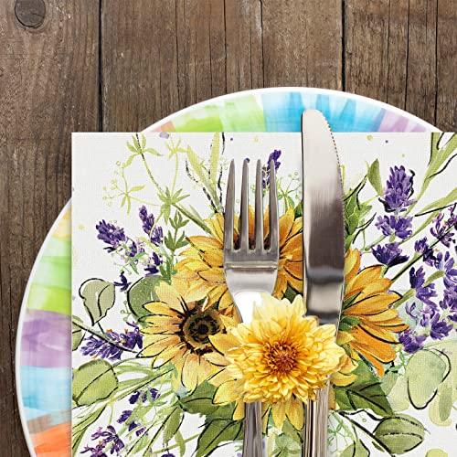 AnyDesign AnyDesign 100 Pack Sunflower Luncheon Napkins Disposable Spring Summer Flower Paper Decorative Napkins Floral Dessert Dinner Hand Napkin for Baby Shower Party Supplies Decoration, 6.5 x 6.5 In