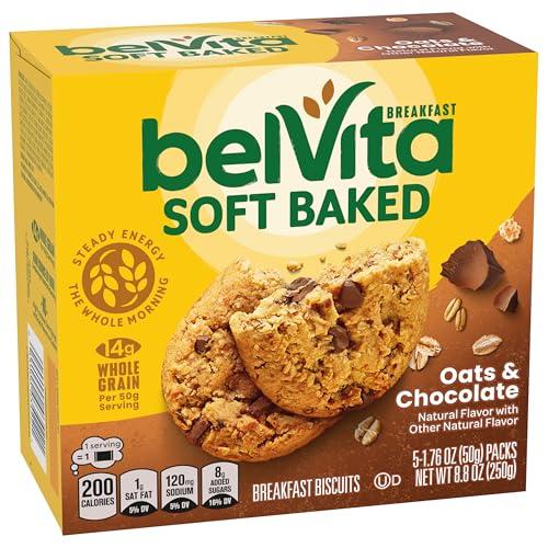 Belvita belVita Soft Baked Oats & Chocolate Breakfast Biscuits, Chewy Breakfast Bars, 6 Boxes of 5 Packs (1 Biscuit Per Pack)