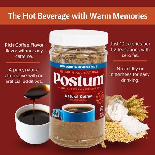 Postum Postum Natural Coffee Flavor Coffee Substitute Caffeine Free Delight with Roasted Wheat Bran & Molasses (2 x 8oz) | Natural, Non-GMO, Vegan & Healthy Coffee Alternative Caffeine Free