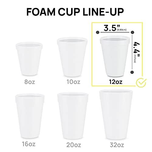 Shop Square 12 Oz Disposable Foam Cups (100 Pack), White Foam Cup Insulates Hot & Cold Beverages, Made in the USA, To-Go Cups - for Coffee, Tea, Hot Cocoa, Soup, Broth, Smoothie, Soda, Juice
