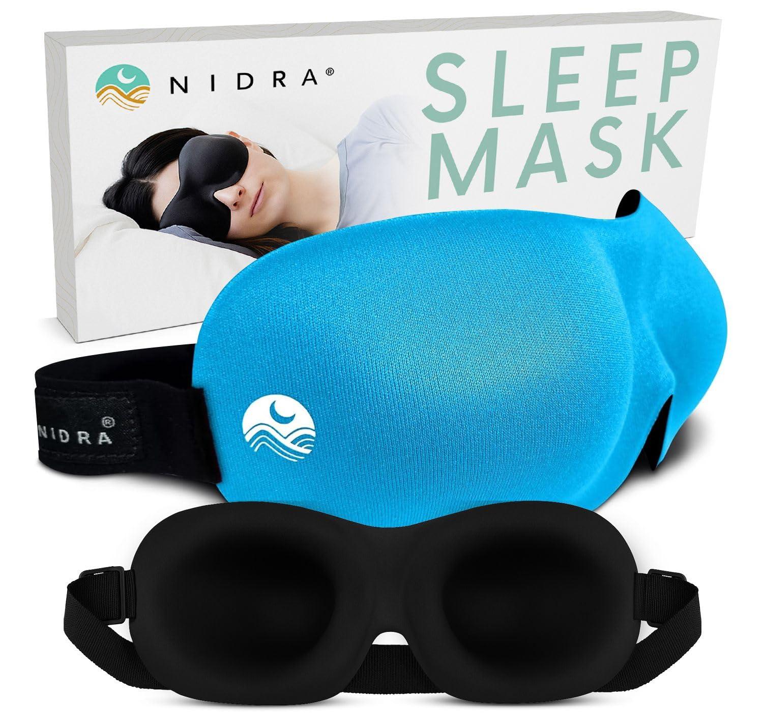 Nidra Nidra Sleep Mask for Men Women, Blue 3D Blackout Sleeping Mask, Contoured Eye Mask for Lash Extensions, Side Sleepers Eye Cover, Zero Eye Pressure, Travel Eye Shades, Night Blindfolded for Deep Sleep