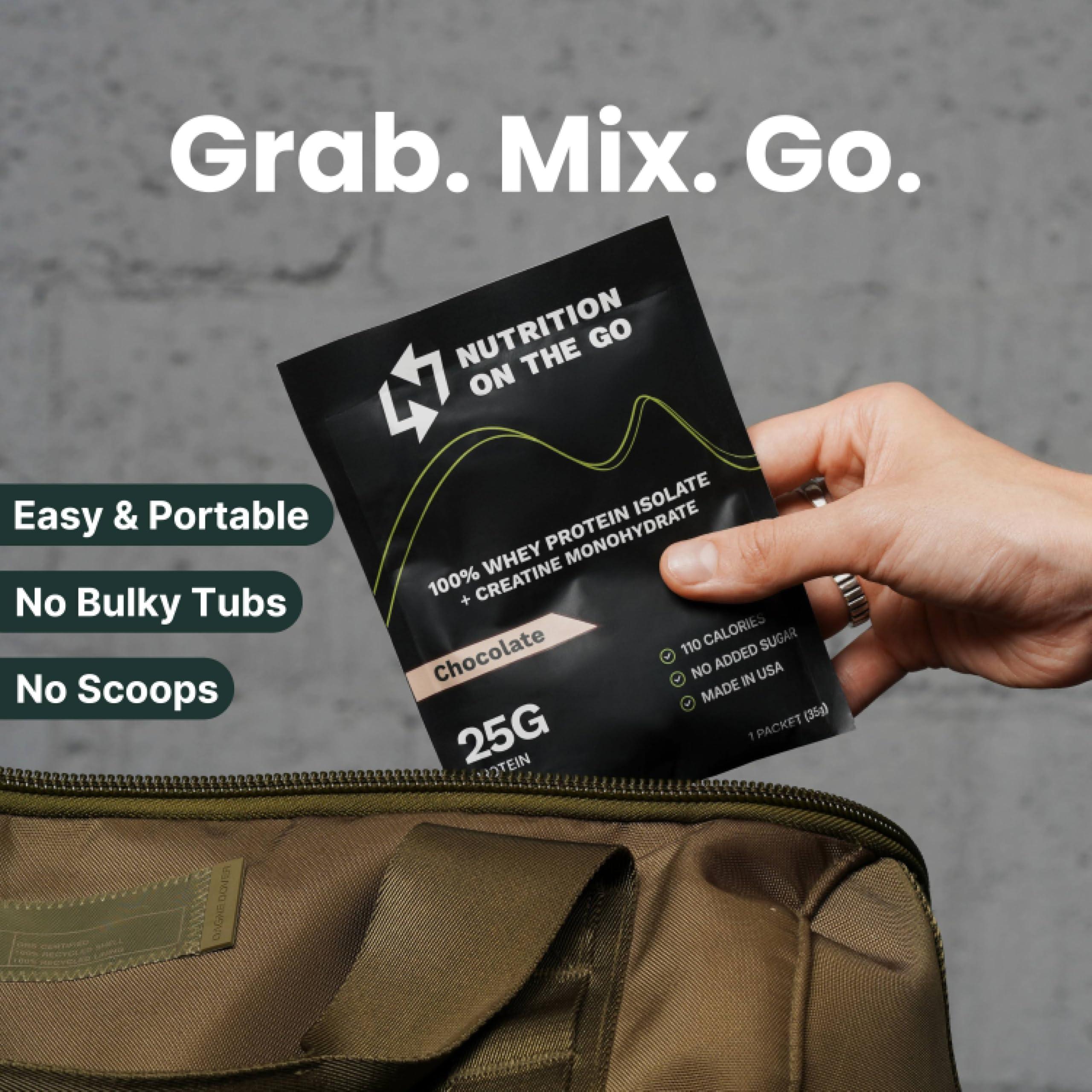 Nutrition On The Go Nutrition on the Go Chocolate Whey Protein Powder with Creatine - 25g Protein, 5g Creatine - Single-Serve Packets for Travel, On-the-Go - Gluten-Free, No Added Sugar - (15-Pack)
