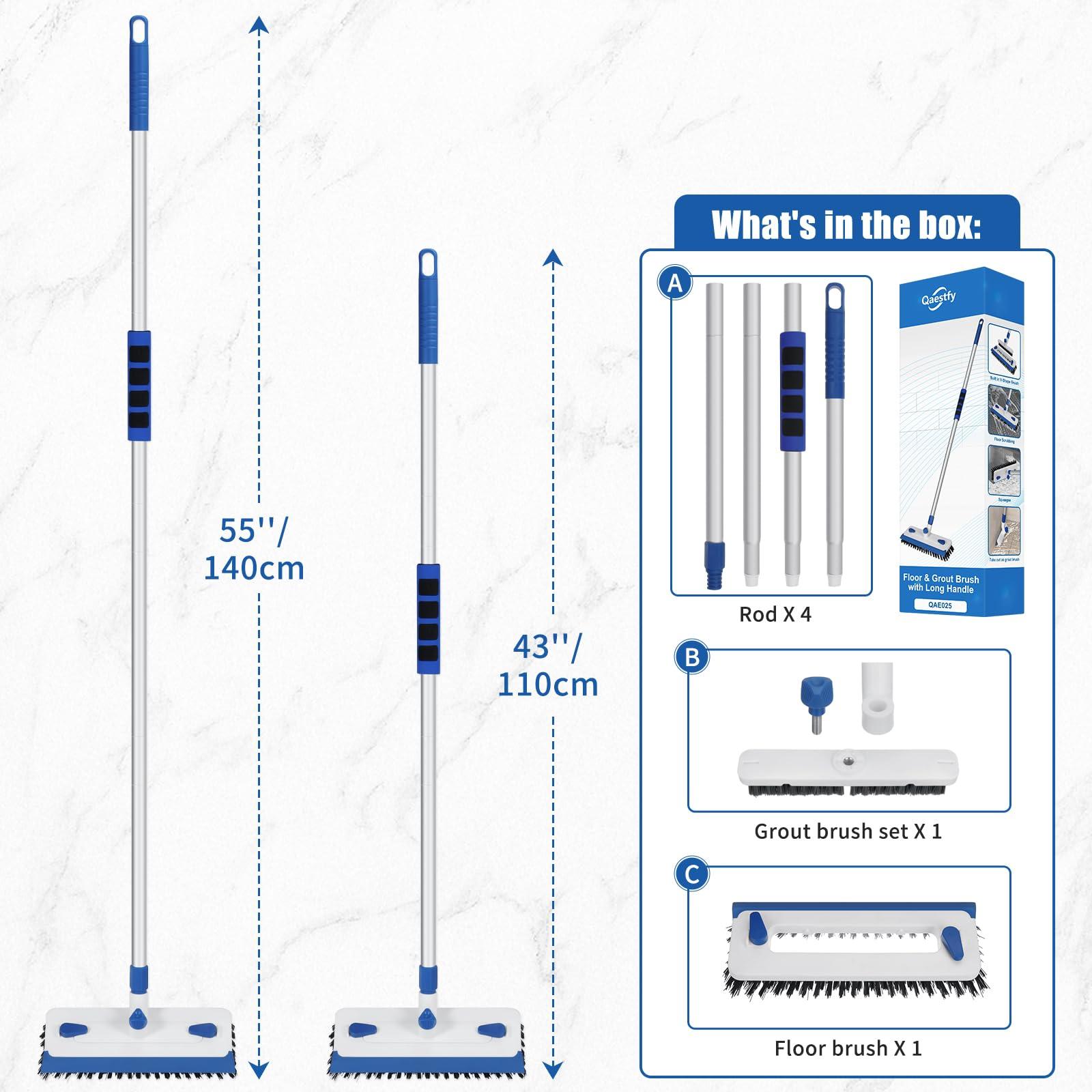 Qaestfy Qaestfy Floor Grout Scrub Brush with Squeegee 3 in 1, 55\'\' Extendable Long Handle Floor Scrubber Cleaner Brush for Scrubbing Deck, Tile, Garage Floor, Patio, Concrete, Rug, Shower Bathroom