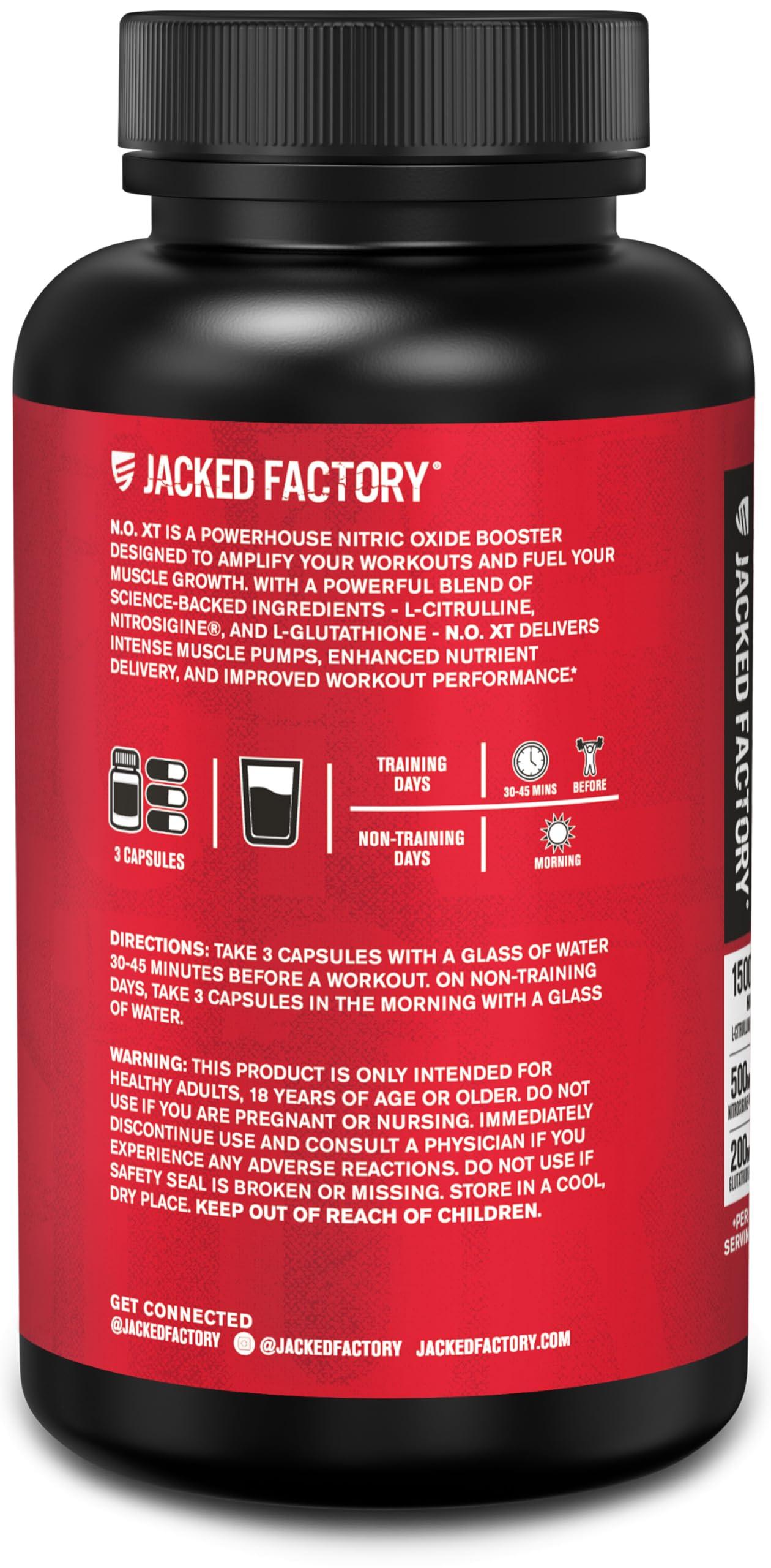 Jacked Factory Jacked Factory N.O. XT Nitric Oxide Supplements for Men w/Nitrosigine L Arginine L Citrulline Supplement for Muscle Pumps & Vascularity - Pre Workout Nitric Oxide Booster & Muscle Builder - 180 Caps