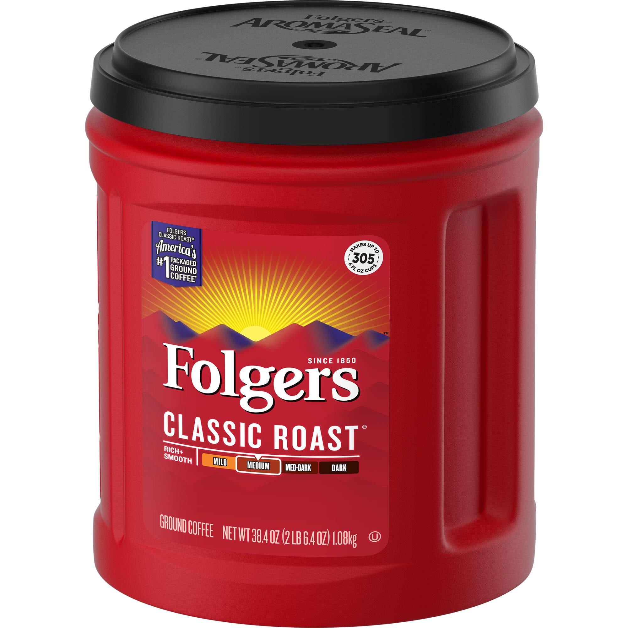 Folgers Folgers Classic Roast Medium Roast Ground Coffee, 38.4 Ounces (Pack fo 1)