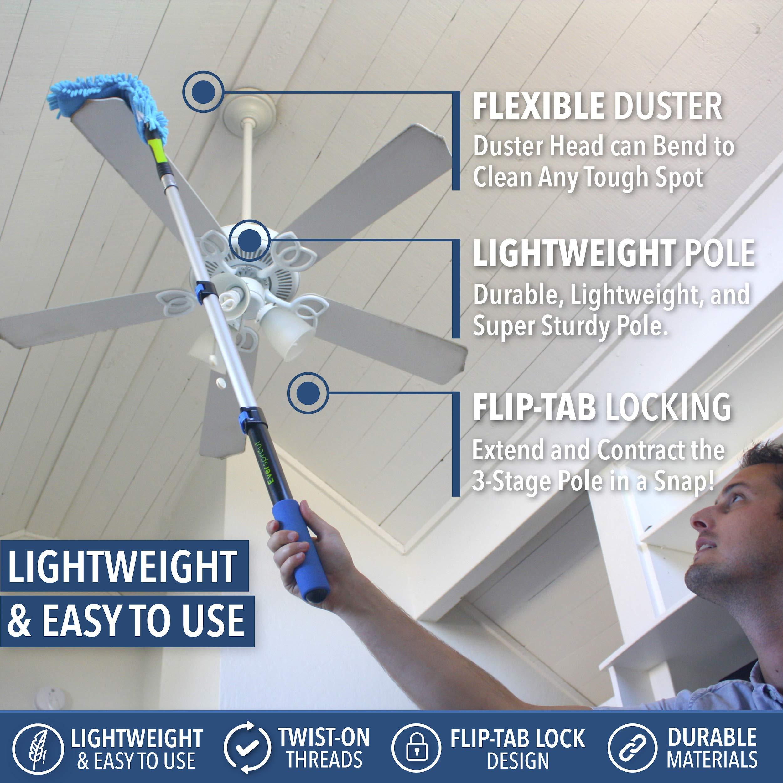 EVERSPROUT EVERSPROUT 1.5-to-3 Ft Duster 3-Pack with Extension-Pole (8-10 Ft Standing Reach) | Hand-Packaged Cobweb Duster, Microfiber Feather Duster, Flexible Microfiber Ceiling & Fan Duster | Telescopic Pole