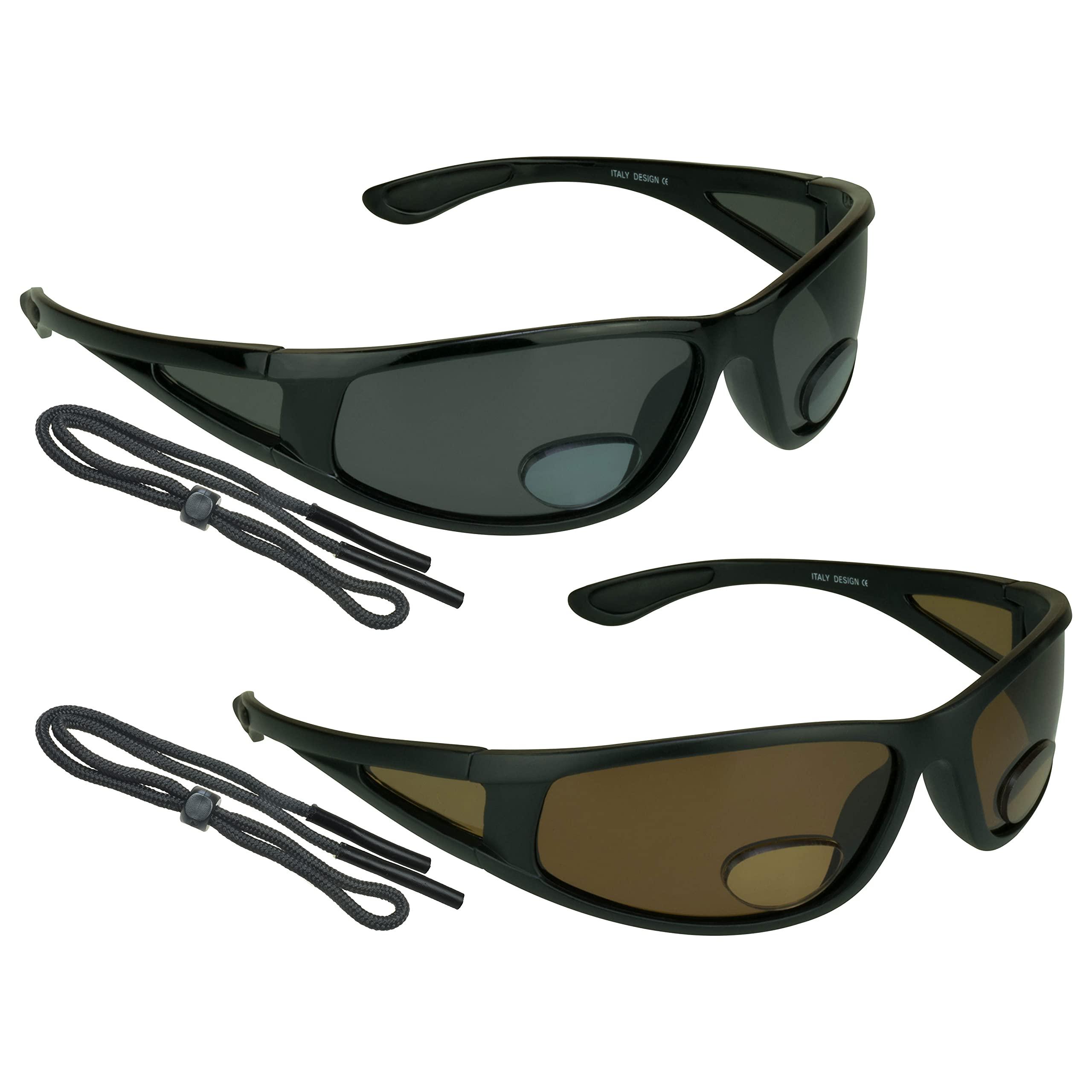 proSPORT proSPORT 2 Pairs Polarized Bifocal Reading Sunglasses Fishing Grey & Brown Lens Side Shields Wrap 2.50 25 1.50 1.75 2.00 2.25