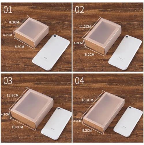 Awcmtpsyol 10Packs Rectangle Kraft Paper Box with PVC Window For Wedding ,Birthday Party,Jewelry, Candy Cookies Clear Boxes Decorative Gift Packaging (Kraft paper box + clear pvc,Inner Size:20*10*6cm Outer