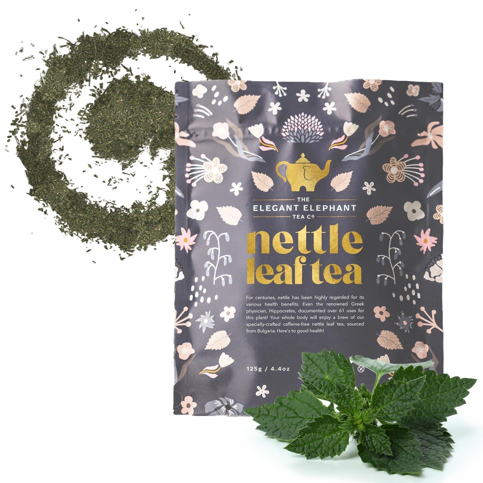 The Elegant Elephant The Elegant Elephant Nettle Leaf Tea Loose Leaf Tea Made from Pure Nettle Leaves Supports Respiratory & Balanced Blood Sugar Natural Herbal Tea, Hot or Iced Resealable 4.4oz Pouch