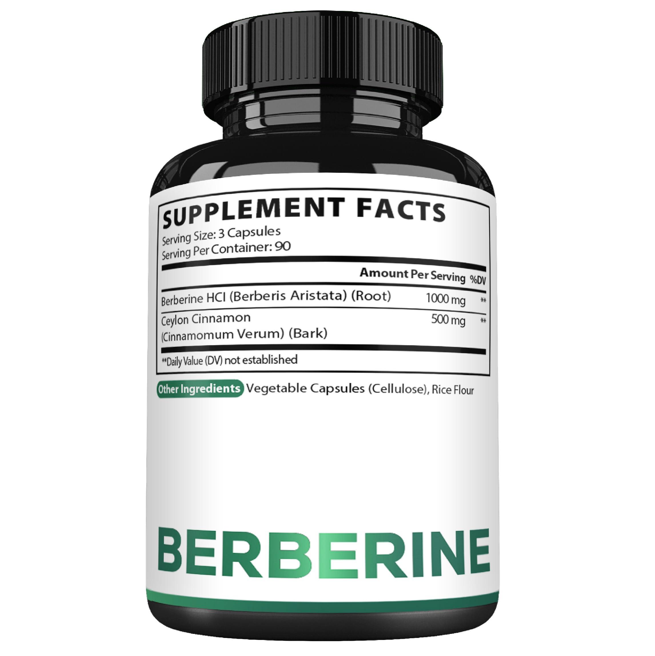 Satoomi Berberine with Ceylon Cinnamon Supplement - 1500mg Extra Strength for Immune System, Digestive Health, Body Management & Energy Production - 270 Capsules - Gluten-Free, Non-GMO