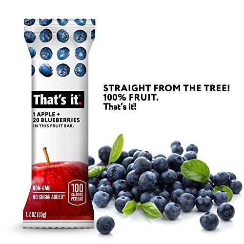 That's it. That's it. Apple + Blueberry 100% Natural Real Fruit Bar, Best High Fiber Vegan, Gluten Free Healthy Snack, Paleo for Children & Adults, Non GMO No Sugar Added, No Preservatives Energy Food (12 Pack)