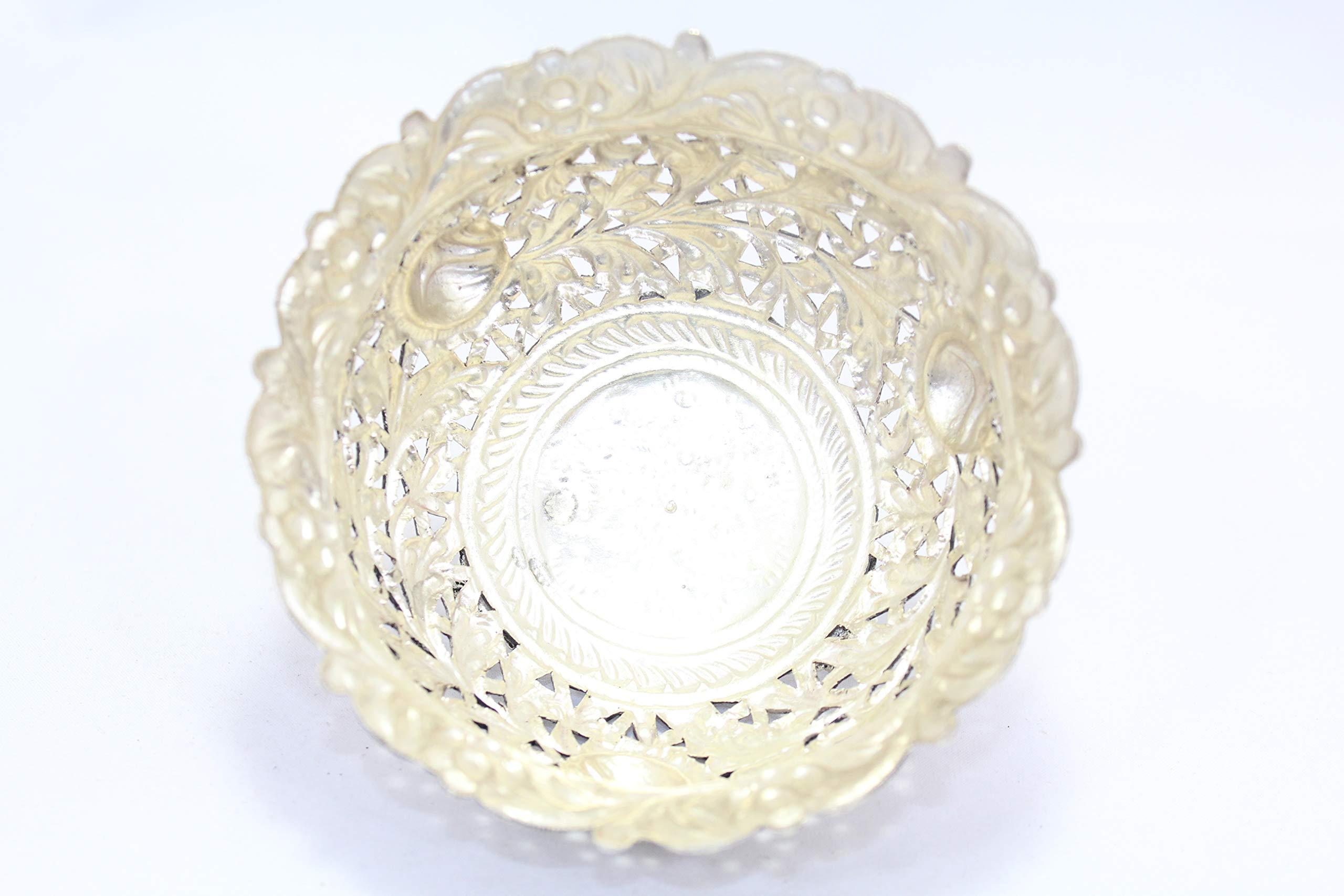 Rajasthan Gems Rajasthan Gems Handmade Dish Bowl Oxidized 925 Sterling Solid Silver India Hand Engraved F