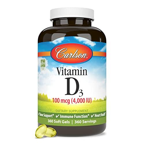 Carlson Carlson - Vitamin D3 4000 IU (100 mcg), Immune Support, Bone Health, Muscle Health, Cholecalciferol, Vitamin D Supplements, Vitamin D3 Soft Gels, 360 Softgels