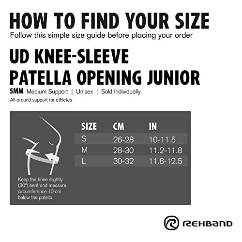 Rehband Rehband kids neoprene knee sleeve with patella opening, children knee support, 1 piece or 1 pair, knee cuff patella opening 5mm neoprene brace, Size:Large