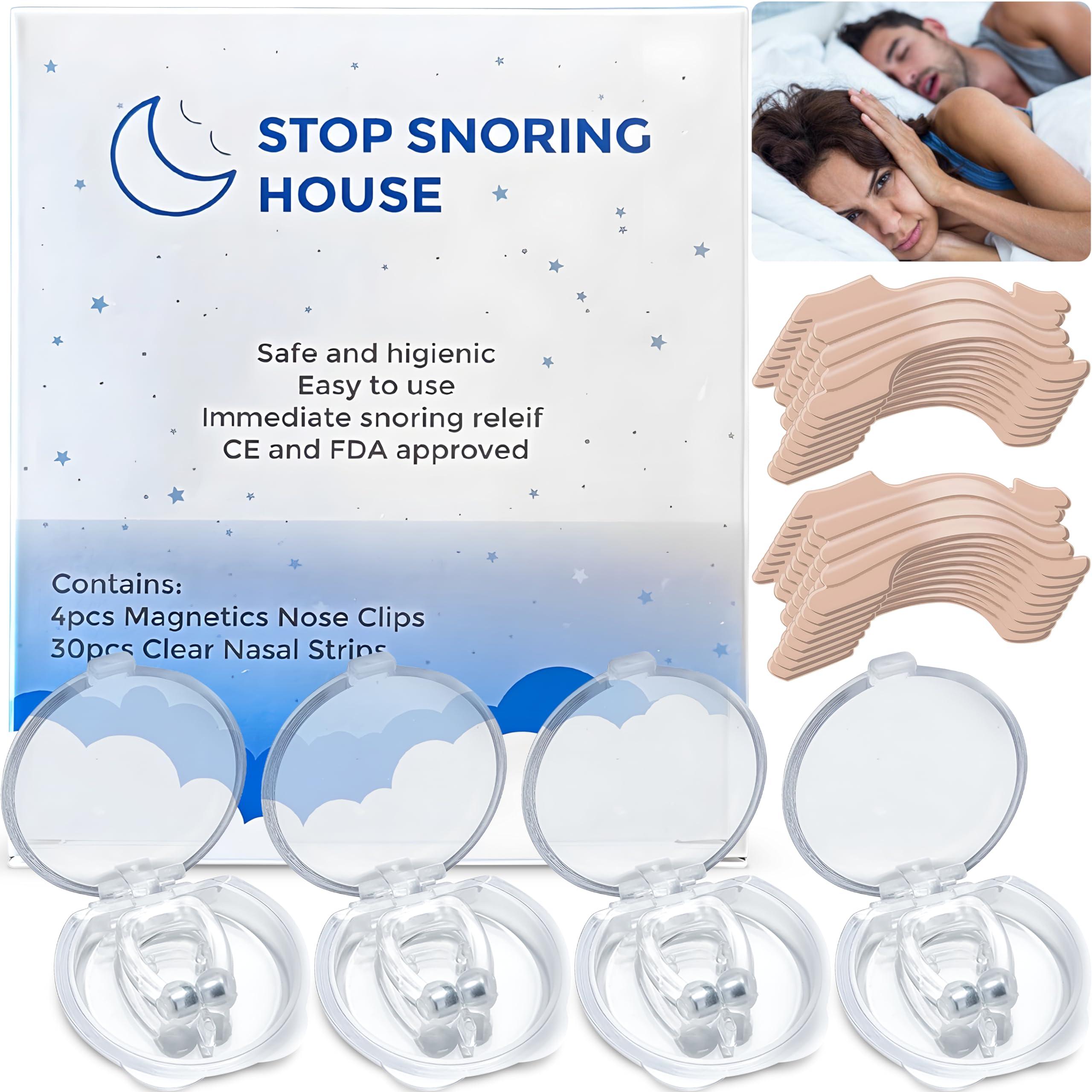 Berriz Silicone Magnetic Nose Clip & Clear Nasal Strips Kit - Snore Relief for Men and Women