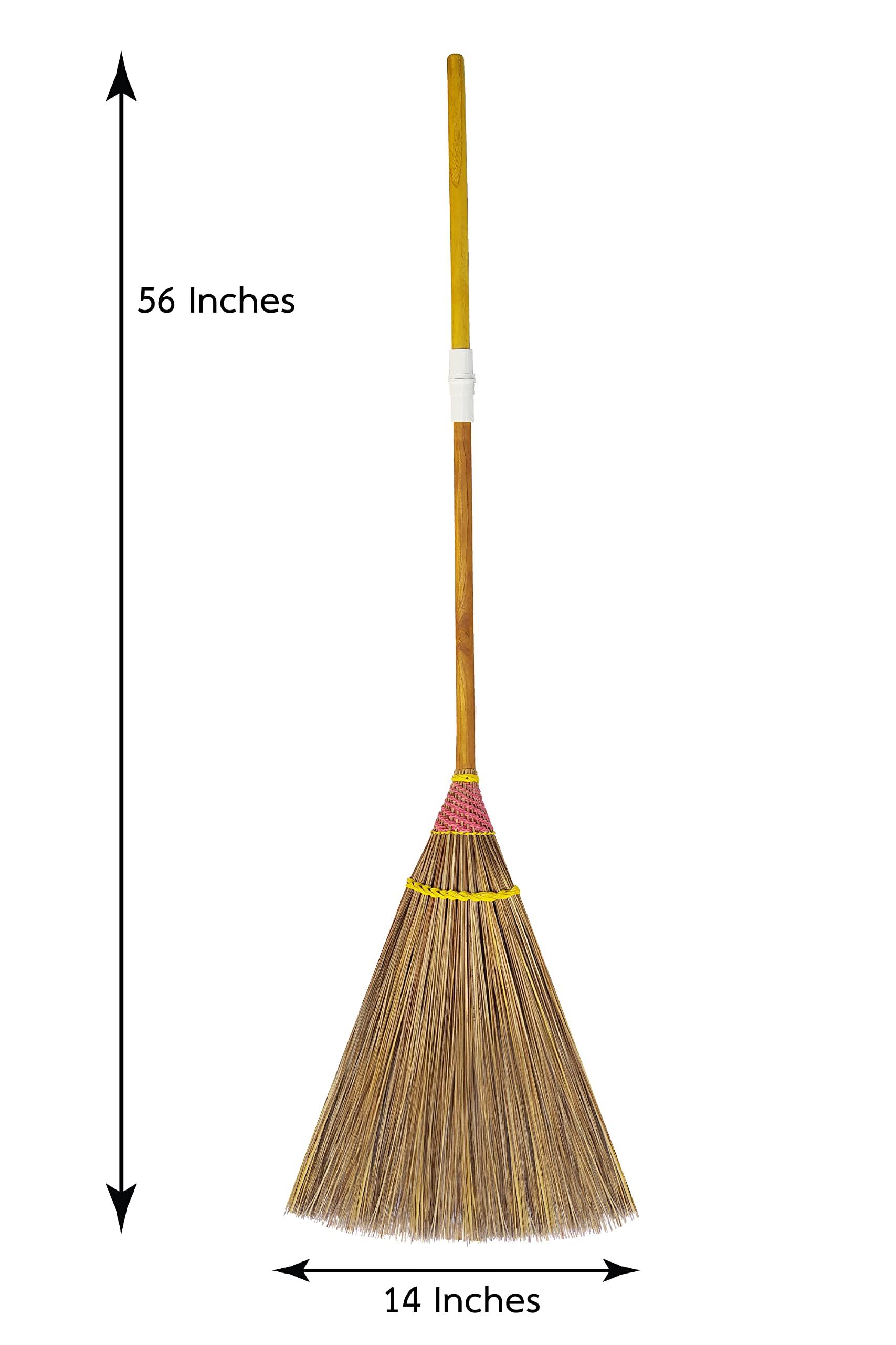 AW BROOMS Garden Broom, 61 Inch, Natural Coconut Leaf Broom,Outdoor Brooms, Sweep Snow and Wet Leaves Multi-Surfaces Sturdy Outdoor Coconut Leaf Broom Bamboo Stick Handle Durable Broom Asian Heavy Duty Broom