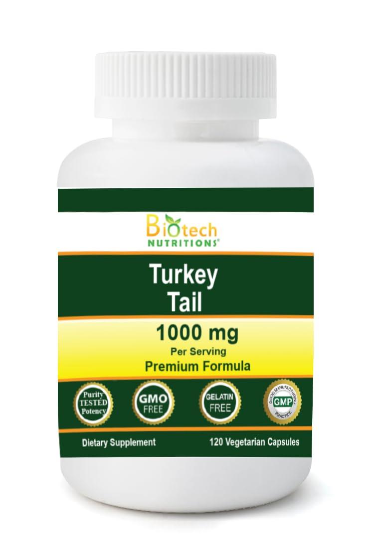 Biotech Nutritions Biotech Nutritions Non-GMO Turkey Tail Mushroom 1000 Mgper Serving 120 Vegetable Capsules