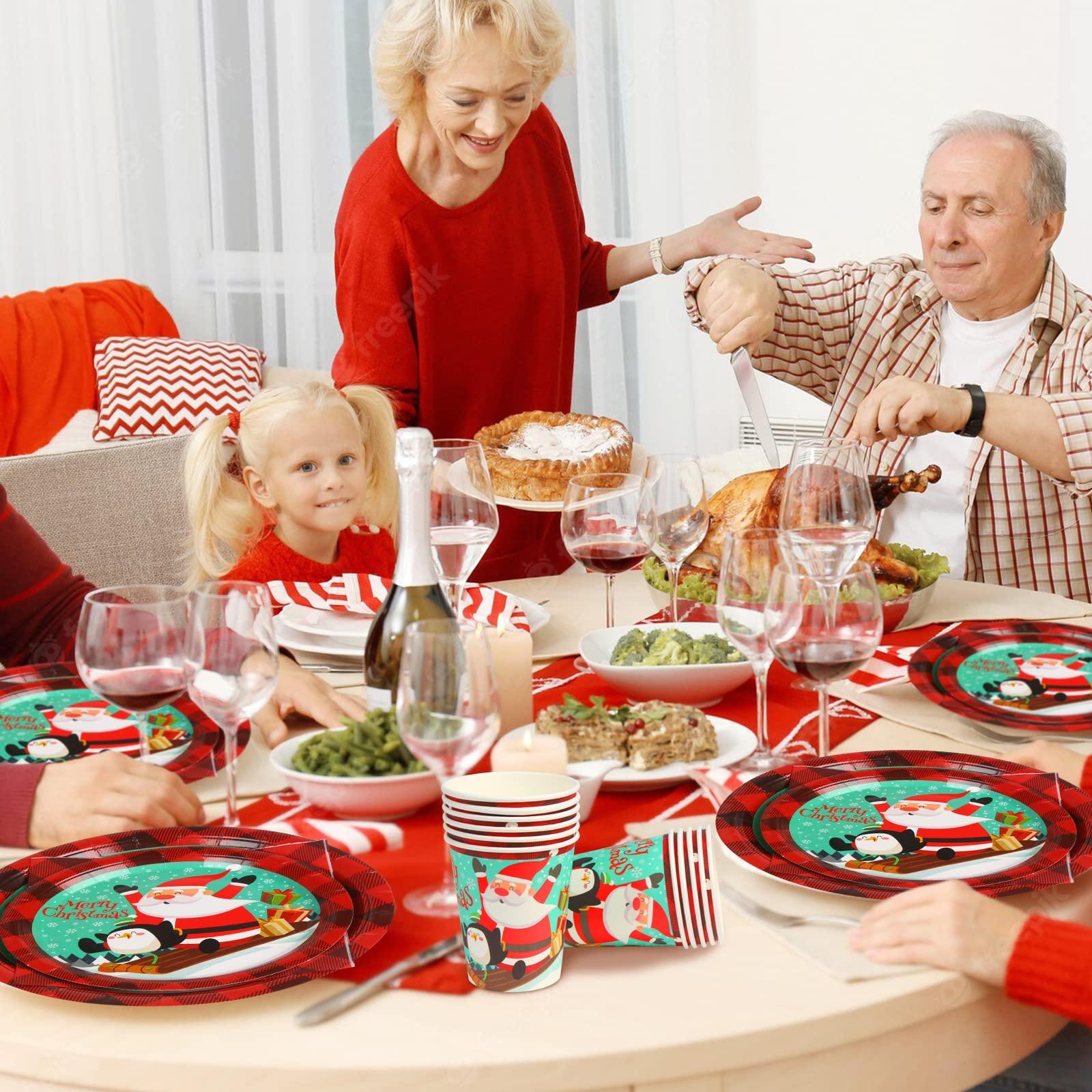 DIYASY DIYASY Christmas Paper Plates and Napkins, 96 Pack Disposable Plates Dinnerware Heavy Duty Christmas Dessert Dinner Plate Bulk for 24 Guests Party Set