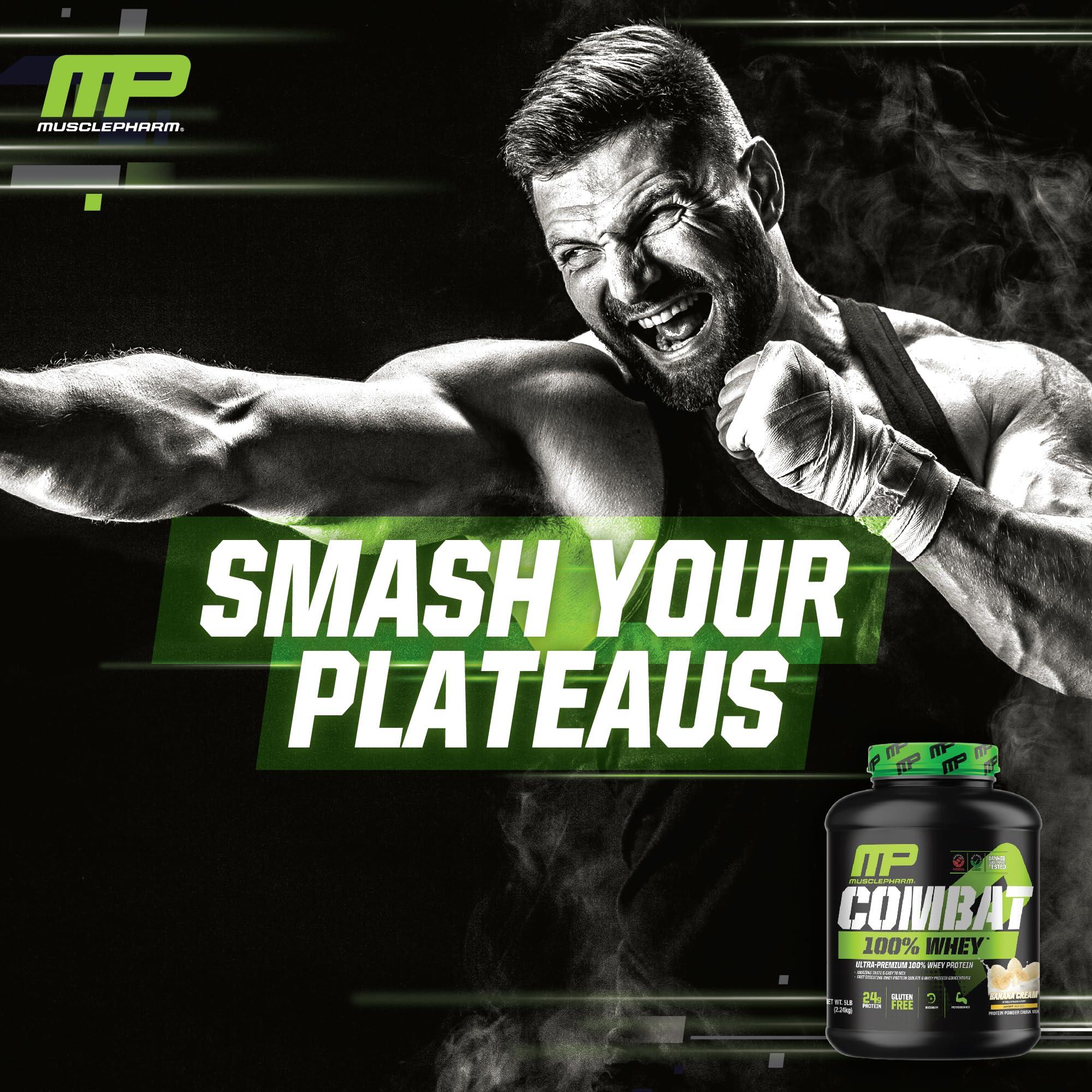 Muscle Pharm MusclePharm Combat 100% Whey Protein Powder, Banana Flavor, Fast Recovery & Muscle Gain with Whey Protein Isolate, High Protein Powder for Women & Men, Gluten Free, 5 lb, 70 Servings