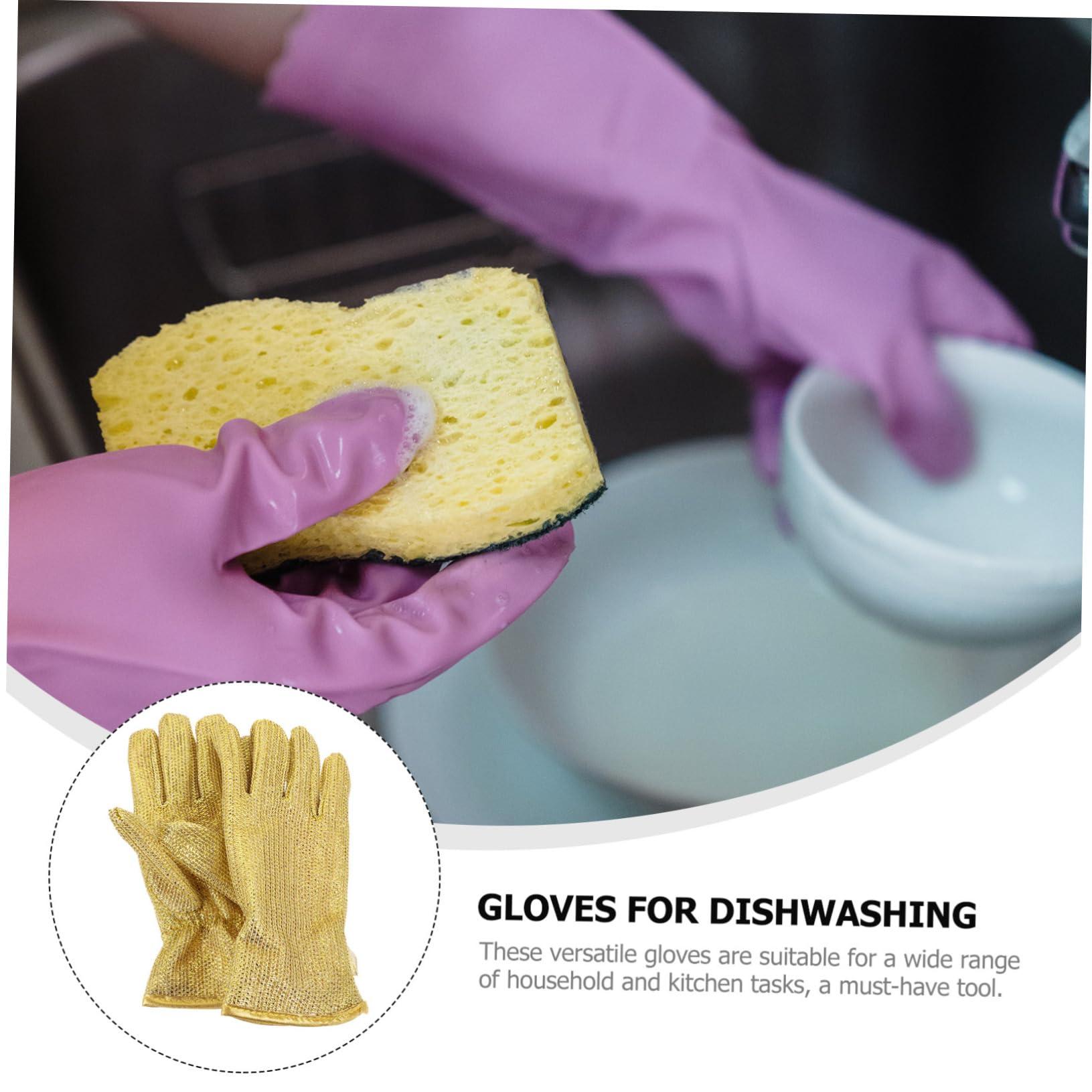 COLLBATH COLLBATH Dishwashing Gloves Long Dishwashing Gloves Kitchen Dish Wash Gloves Multi-purpose Cleaning Gloves Reusable Gloves for Cleaning Silver Wire [1 Pair]