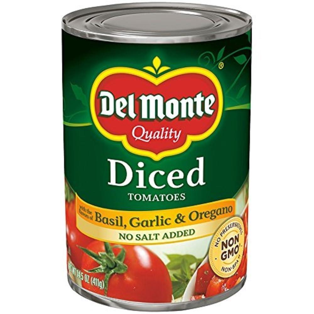 Del Monte Del Monte Canned Diced Tomatoes with Basil, Garlic and Oregano, No Salt Added, 14.5 Ounce