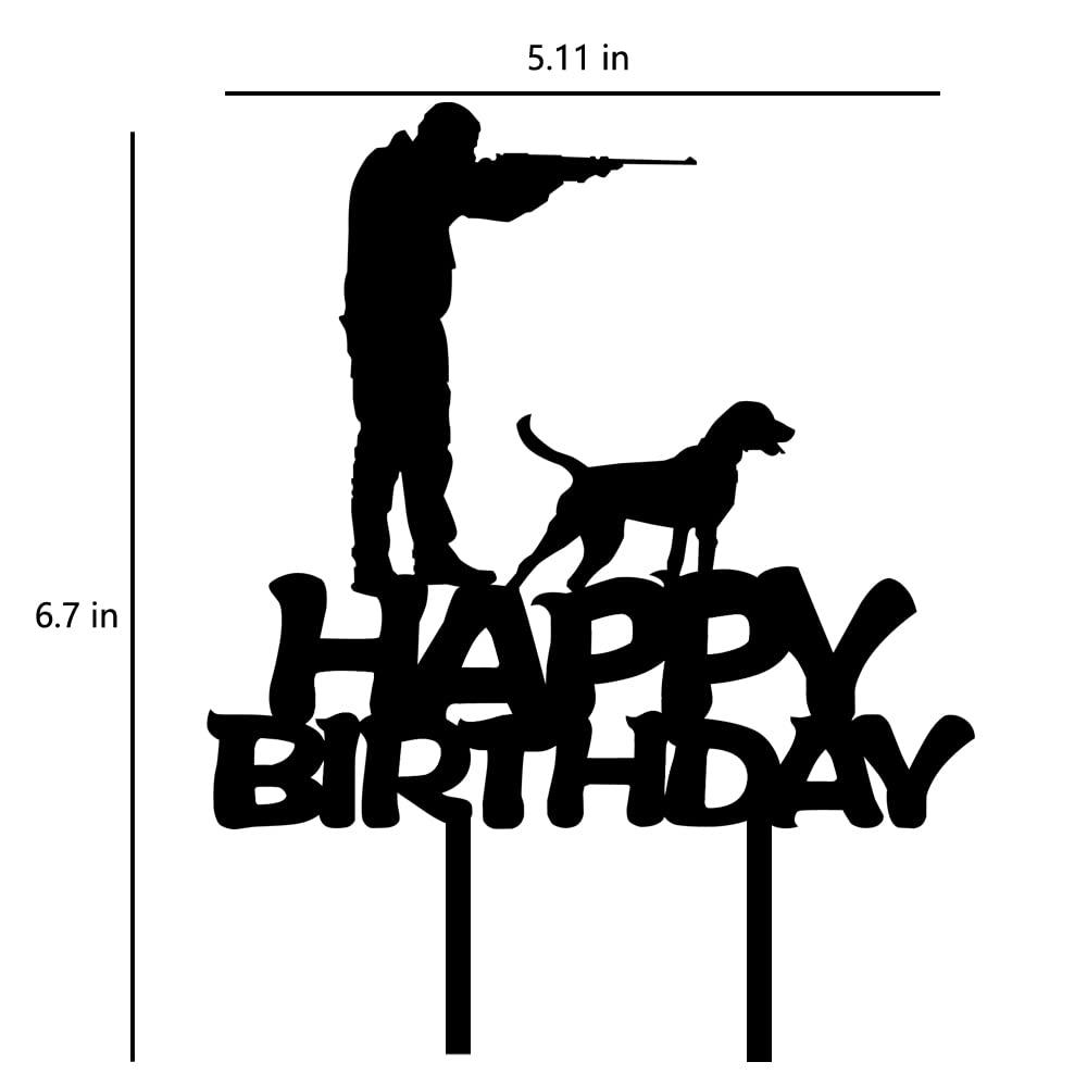MUJUPOWL Funny Happy Birthday Cake Topper - Hunter With Gun With His Hunting Dog - Birthday Cake Topper for Boy's Men' (Hunter)