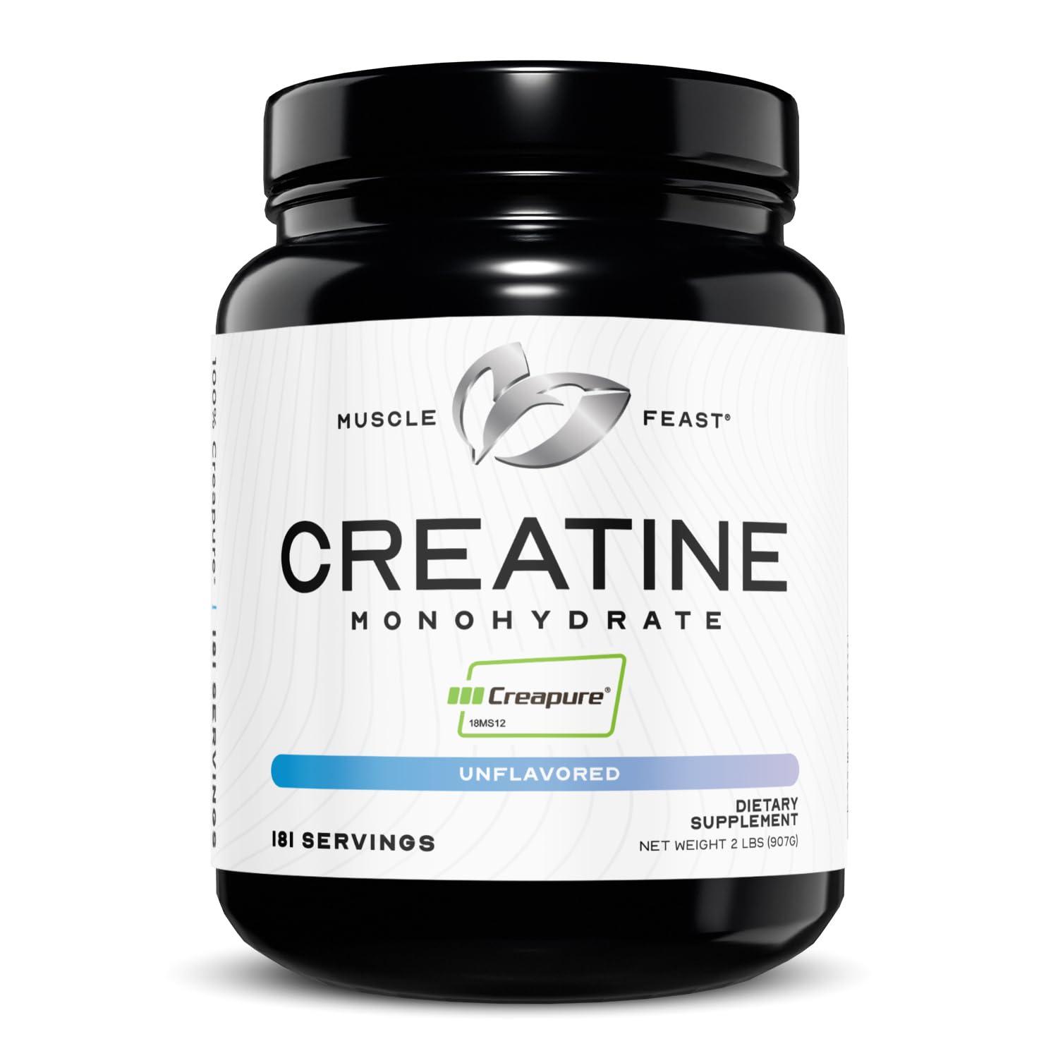 Muscle Feast Muscle Feast Creatine + Isolate Big Bundle Unflavored: 1 Creatine Powder (Unflavored, 2lb) + 1 Whey Protein Isolate (Unflavored, 5lb) | Premium Supplements, Vegetarian, Gluten Free