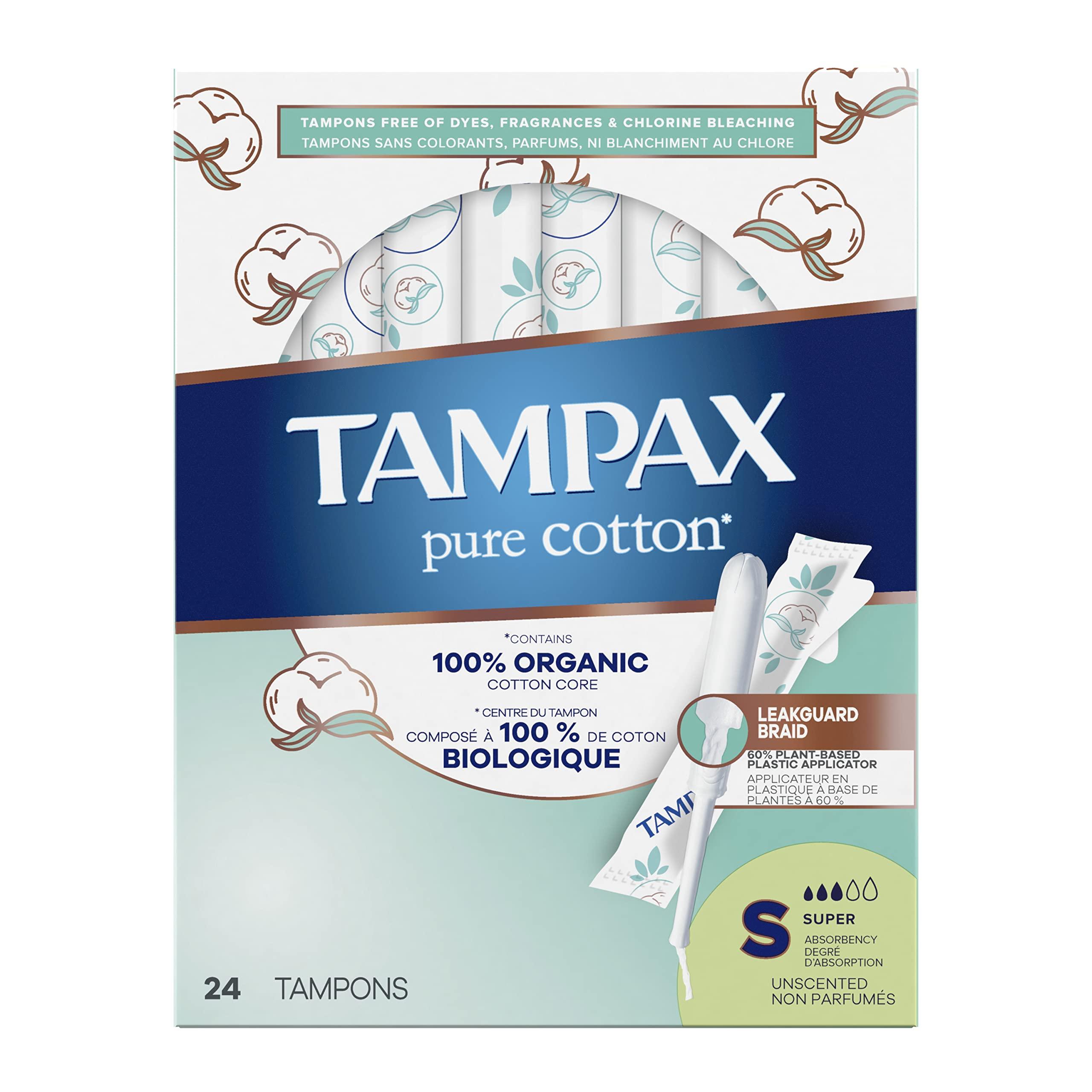 Tampax TAMPAX Pure 100% Organic Cotton Core Super Absorbency Tampons - 24 ct