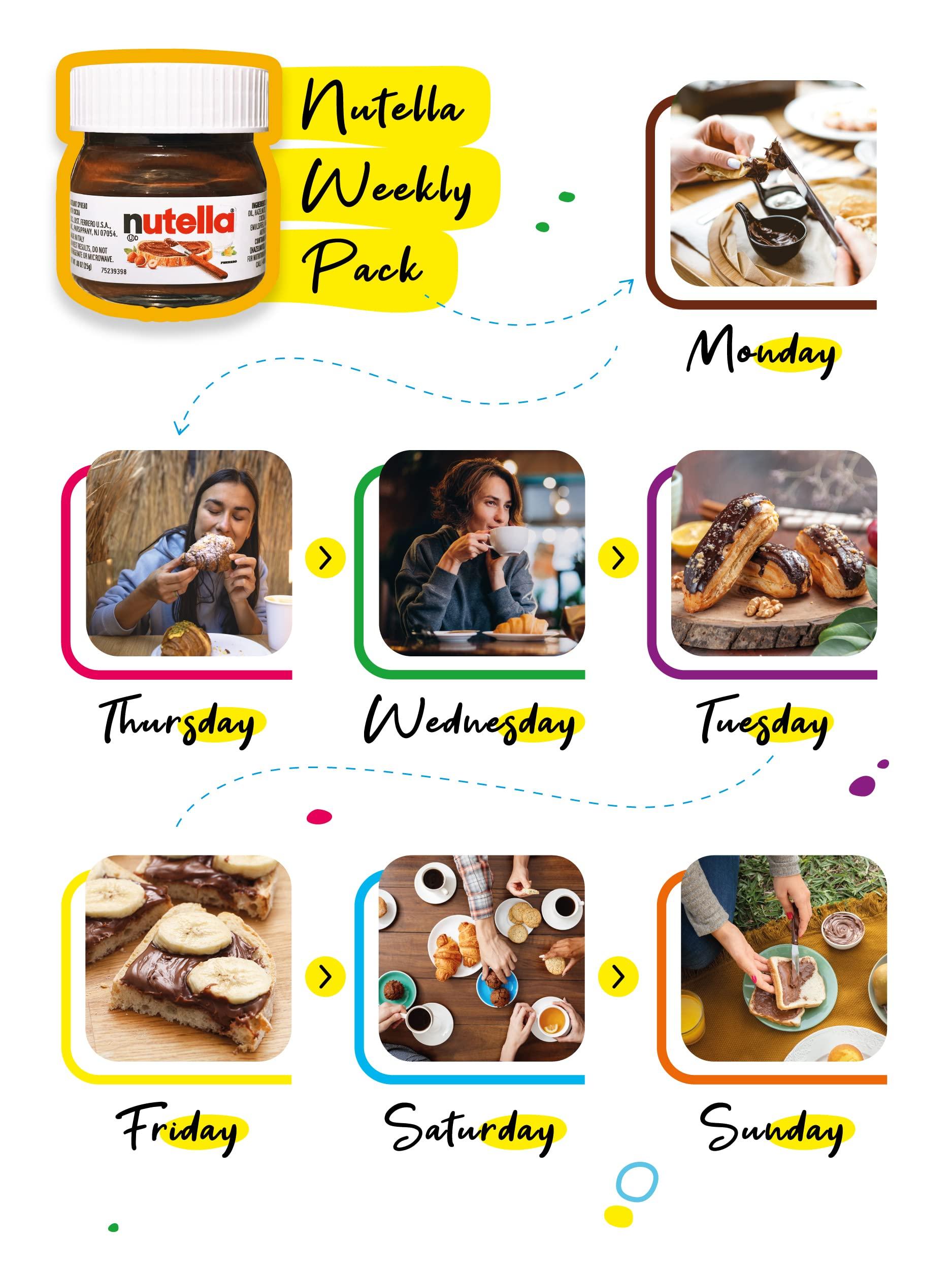 ATREVO Mini Nutella Glass Jars Chocolate Hazelnut Spread (0.88 Oz) (7 Units) Weekly Pack + 7 Mini Spoons Atrevo Bundle Pack. Made in Italy. Stockings Stuffers