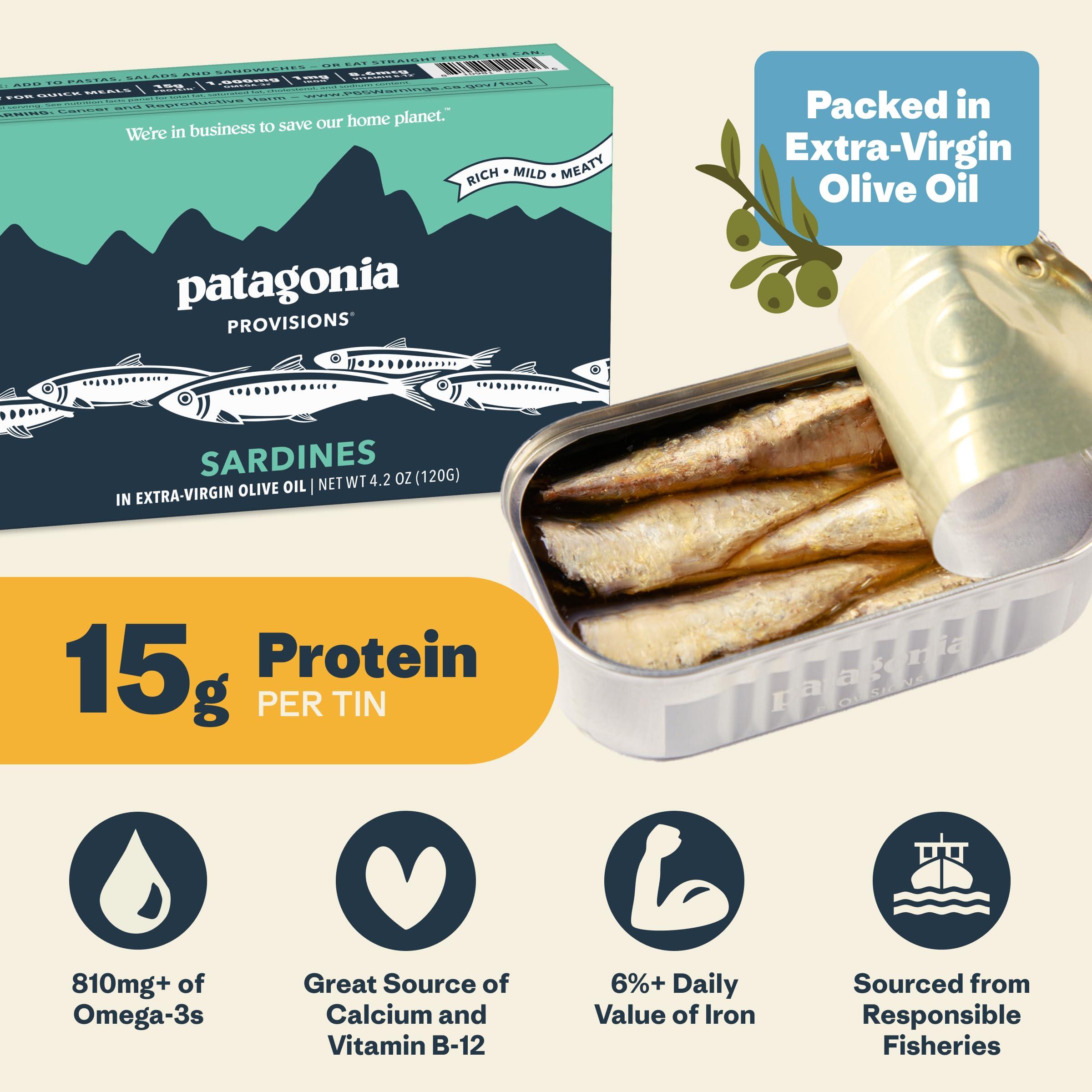 Patagonia Provisions Patagonia Provisions - Wild Sardines in Extra Virgin Olive Oil | Responsibly sourced in Spain | 15g Protein & Gluten Free