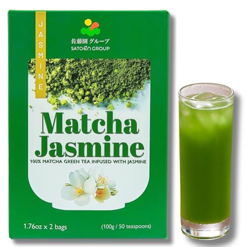 SATOEN GROUP Satoen Jasmine Ceremonial Grade Matcha Powder - Matcha Ceremonial Grade Green Tea Powder from Spring First Harvest with Jasmine Flavor - Ideal for Matcha Tea, Iced Tea, Ice Lattes - Japanese Tea Maker - 3.52 oz (100g) - Pack of 2 bags