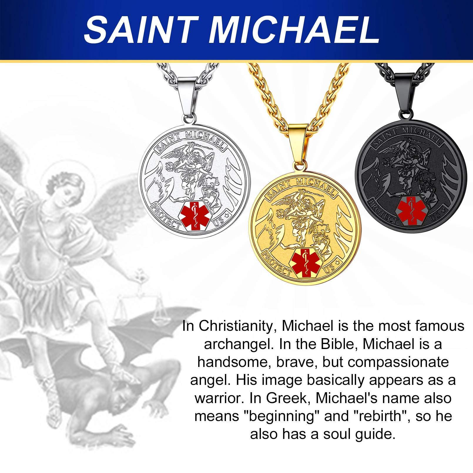 Supcare St Michael Medal Id Necklace Stainless Steel Necklace Medical Alert Necklace for Men Engraved Necklace