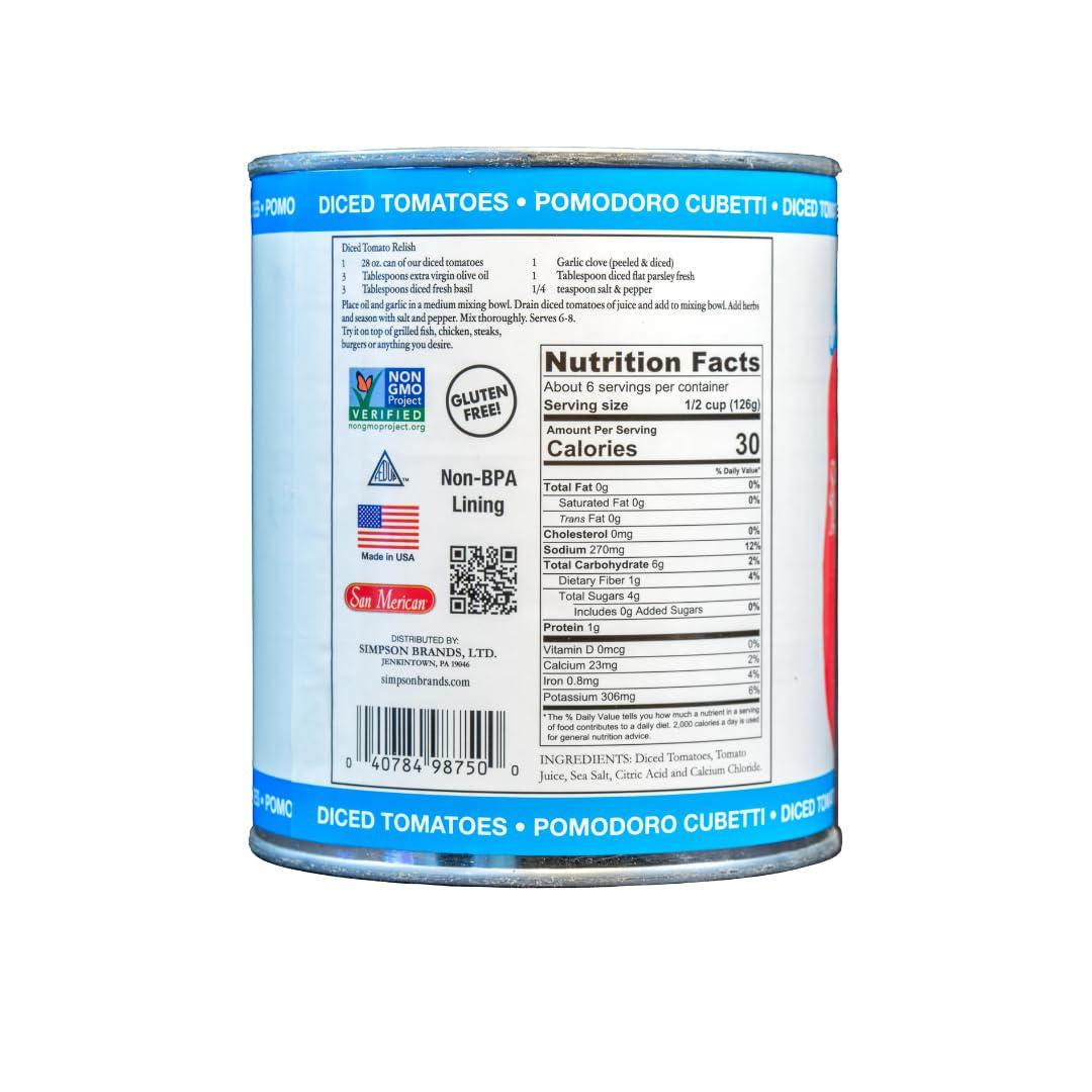 SMT SAN MERICAN TOMATO SMT San Merican Diced Tomatoes, 28 oz (Pack of 6)