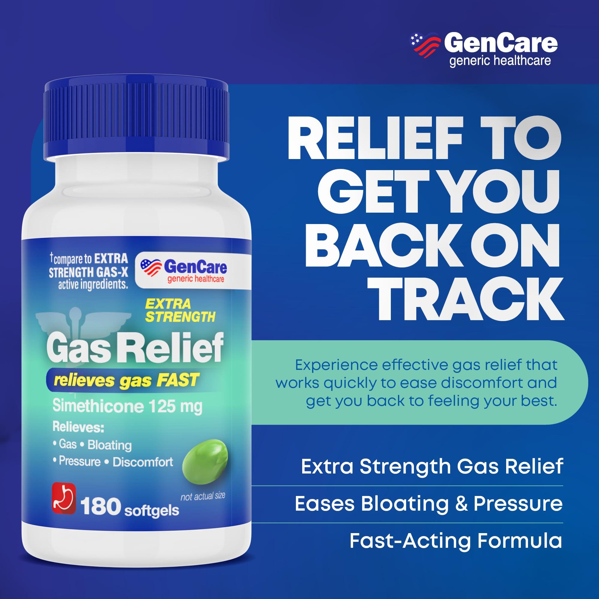 GenCare GenCare -Extra Strength Gas Relief Simethicone 125mg (180 Softgels) Maximum Strength Anti Gas Pills for Bloating Relief, Pressure & Discomfort - Compare to Generic Extra Strength Gas X