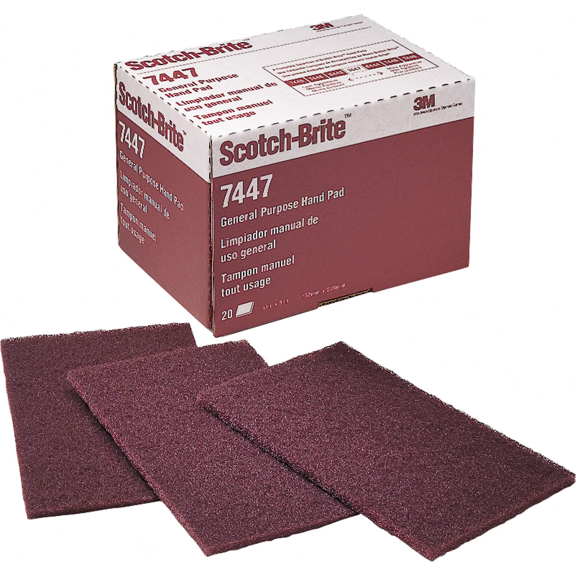 3M 6\" x 9\" 3M 07447 Scotch-Brite Maroon General Purpose Hand Pads (1-Pack of 20 Pads)