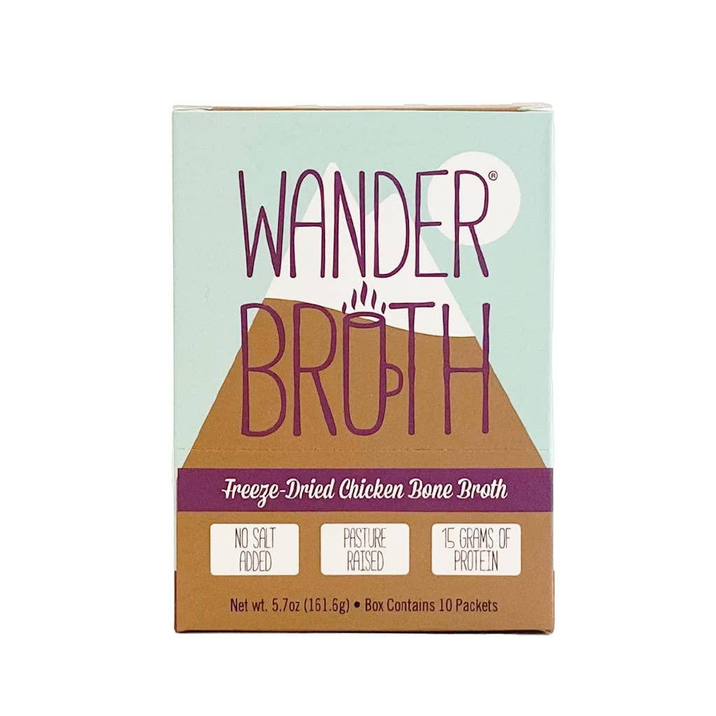 Wander Broth Freeze-Dried No Salt Added Organic Chicken Bone Broth, 10 Pack Box, 15g Protein, Paleo & Keto Friendly