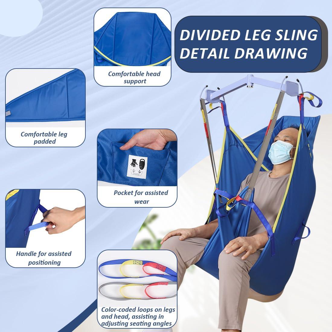 EZ Assistive EZ Assistive Patient Lift Universal Padded Sling with Head Support, Hoyer Lift U-Sling for Patient Transfer and Reposition Home Use, 500lbs (Blue, Small)