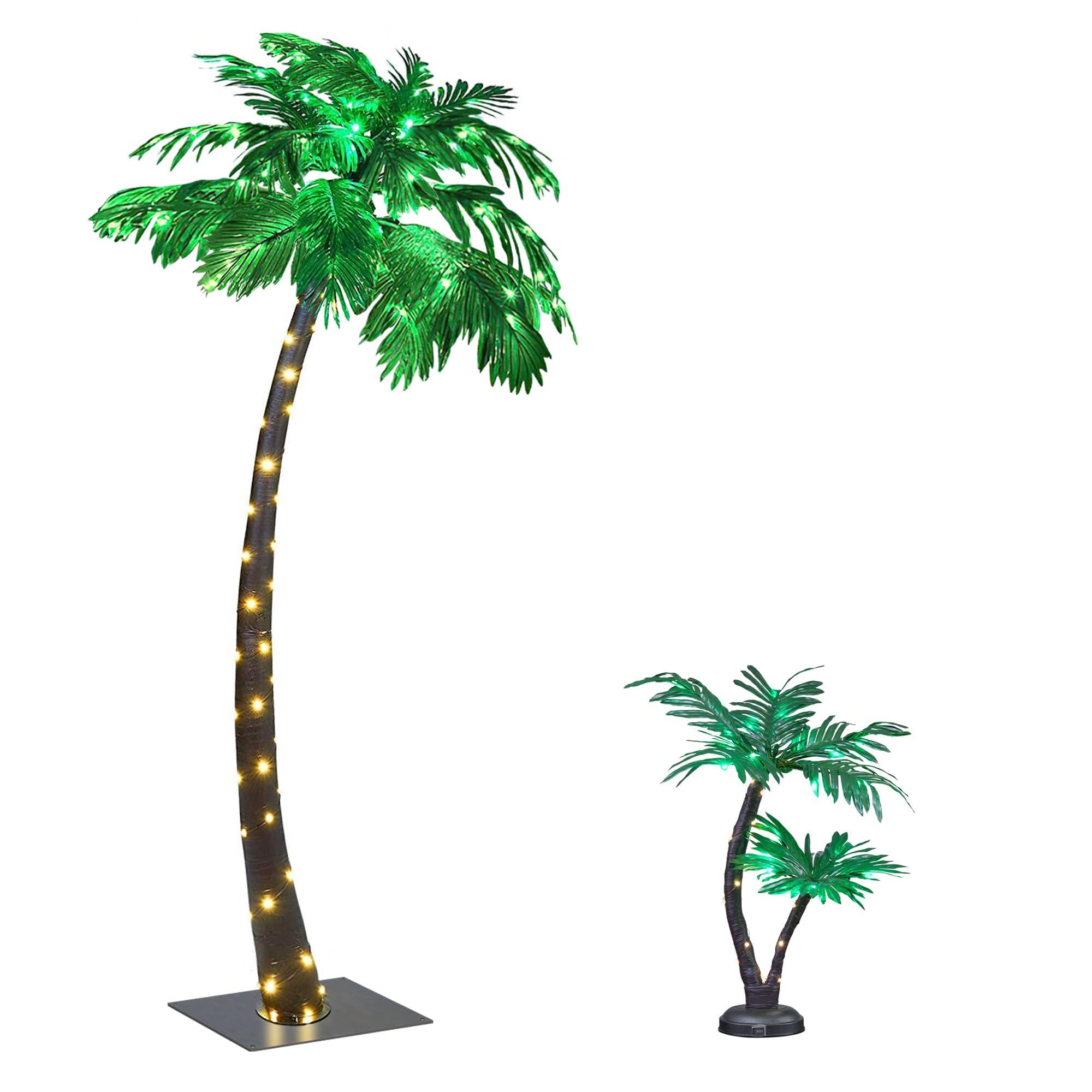 SPIRIT STAR CHRISTMAS CENTER 7FT Lighted Palm Tree and 24Inch Palm Tree Bonsai Light for Indoor Outside Tropical Tiki Hawaii Summer Christmas Decoration