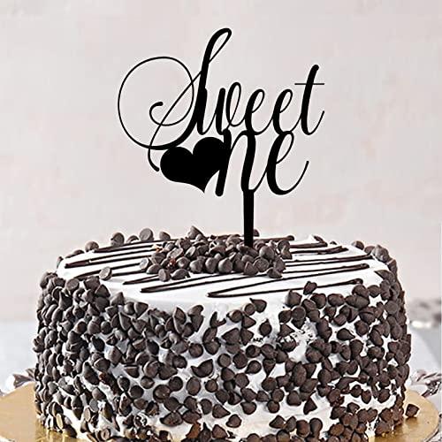 CustonCares Sweet One Cake Topper 1st Valentine's Day Bachelorette Happy Birthday Cake Topper Love Is Love LGBT Marriage Union Acrylic Black Engagement Valentines Day Cake Décor Decorative Gifts for Children Boys