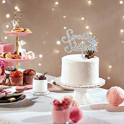 INNORU Sweet 16 Cake Topper - Silver Crown Sweet Sixteen Cake Topper - 16th Birthday Party Decorations Supplies