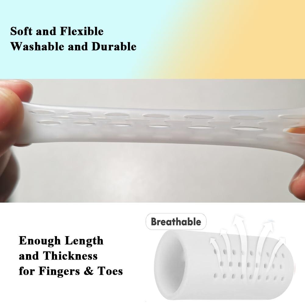 XUFAC 16 Pcs Gel Finger Cots with Holes, White Silicone Finger Protectors Finger Covers Finger Sleeves Fingertips Protection for Eczema Wounds Cracking Blisters Broken Arthritis Trigger Finger