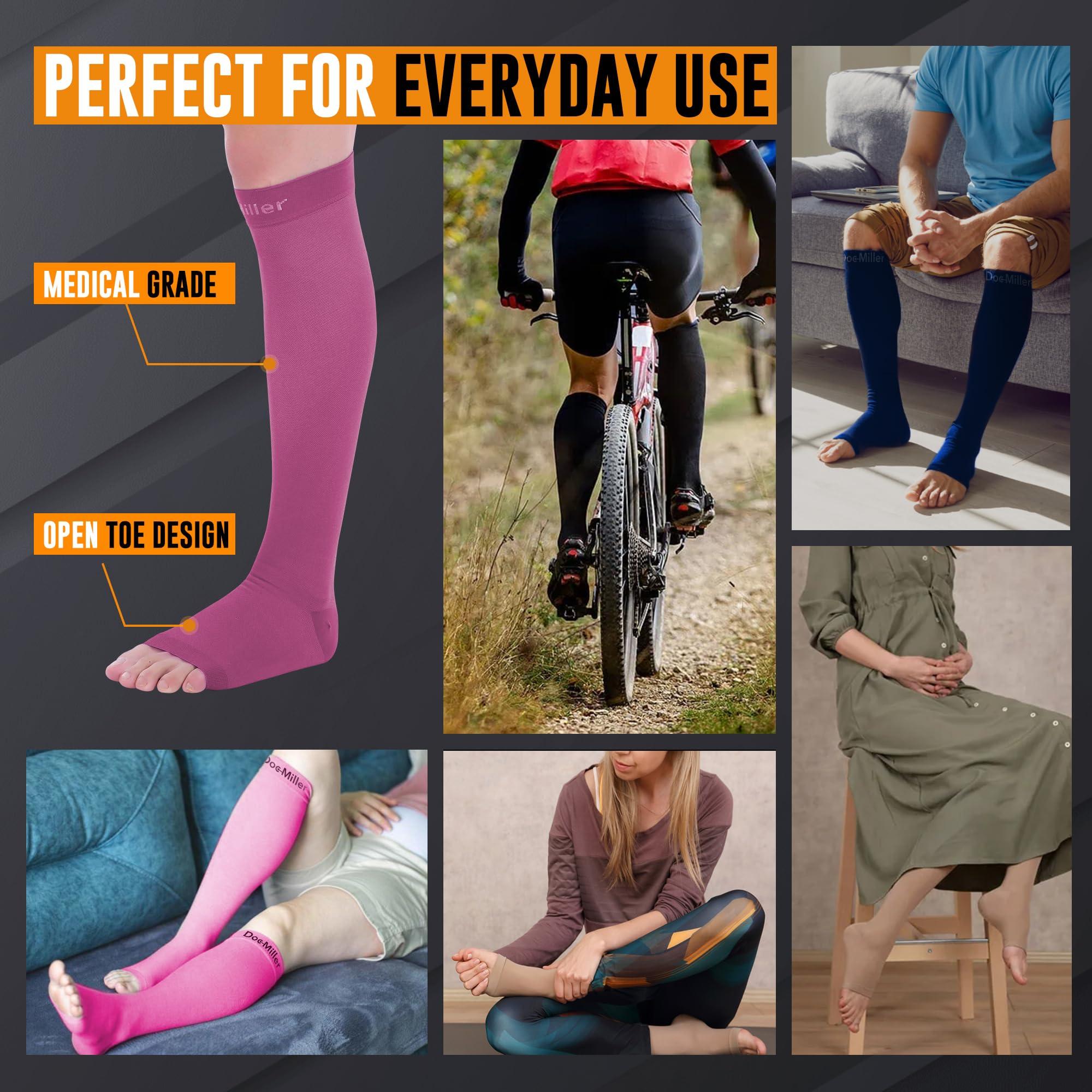 Doc Miller Doc Miller Open Toe Compression Socks, 20-30 mmHg, Toeless, Support Circulation, Shin Splints, Calf Recovery, Post Op, Knee High, Medical Grade, Maroon Socks, Small Size for Men & Women, Pair