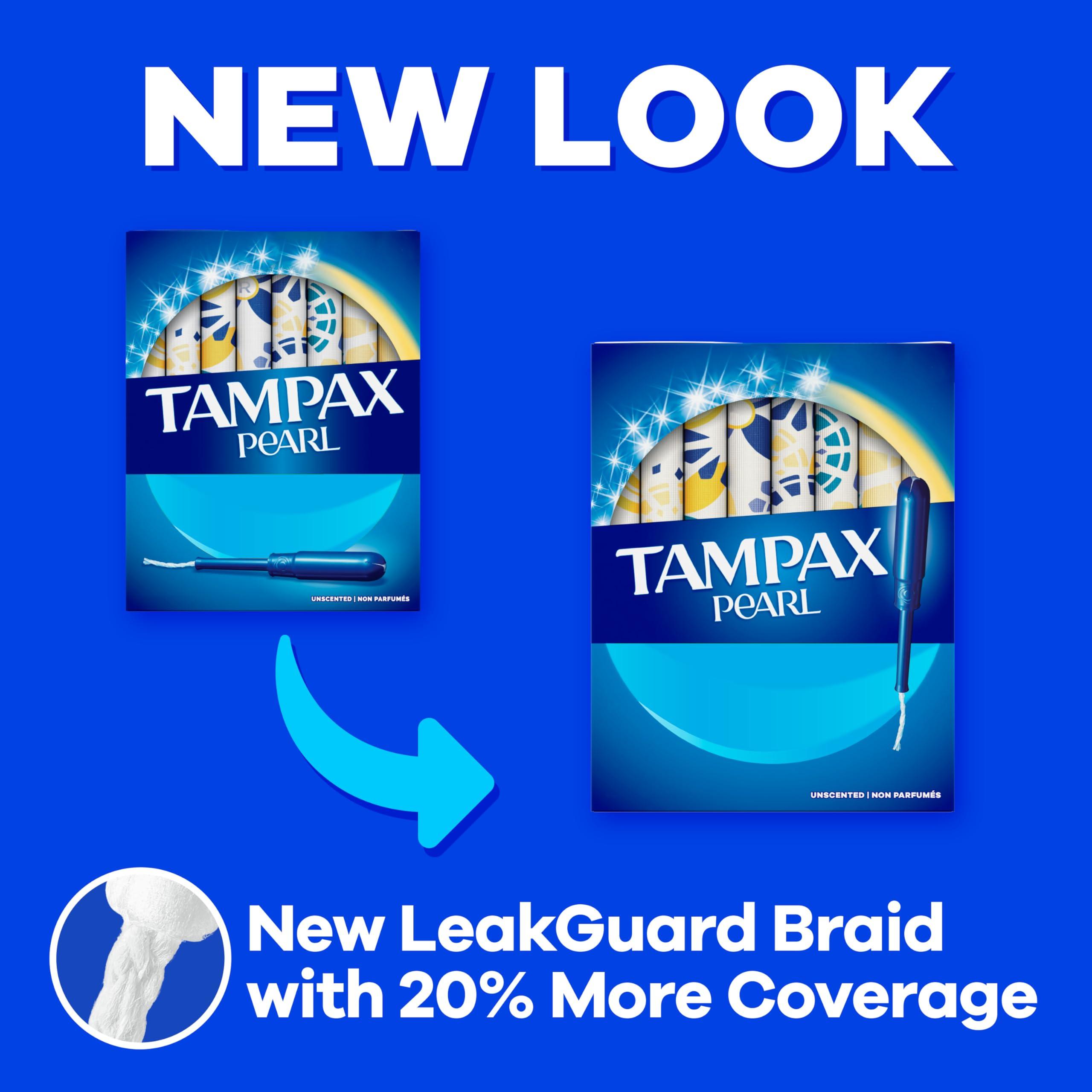 Tampax Tampax Pearl Tampons Multi Pack, with LeakGuard Braid, Regular/Super/Super Plus Absorbency, Unscented, 47 Count