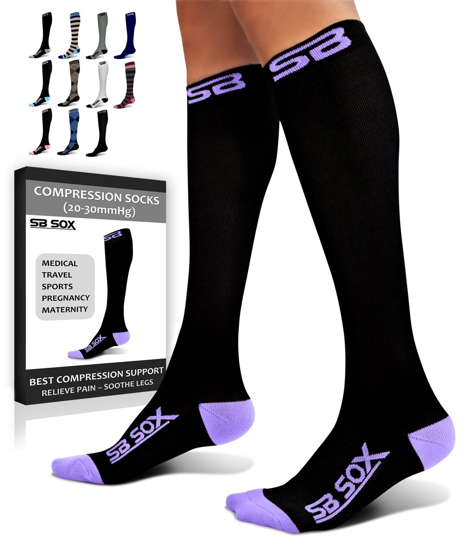 SB SOX SB SOX Compression Socks (20-30mmHg) for Men & Women Best Compression Socks for All Day Wear, Better Blood Flow, Swelling! (X-Large, Black/Purple)