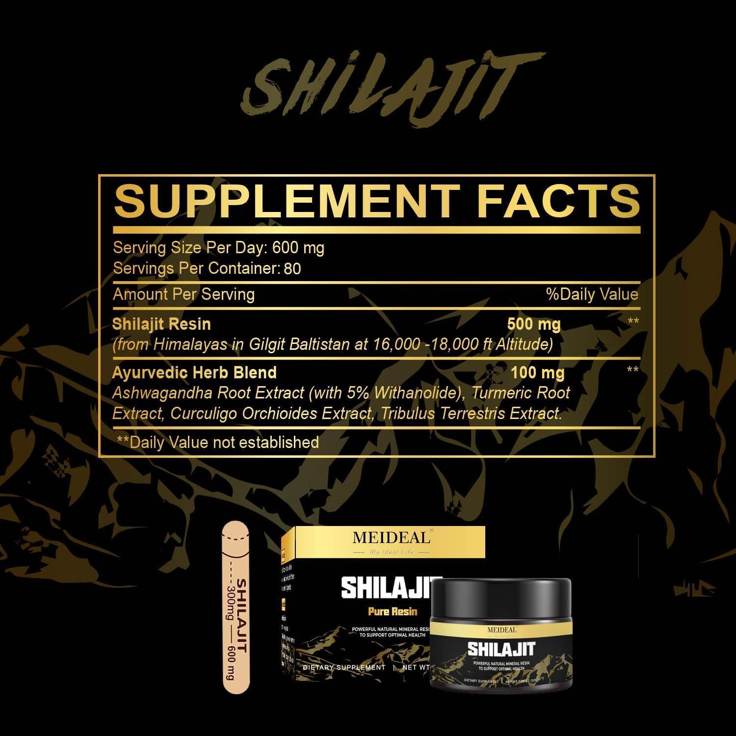 Meideal Shilajit Pure Himalayan Organic Shilajit Resin, Natural Shilajit Resin with Fulvic Acid, 85+ Trace Minerals, Organic Ayurvedic Blend for Energy & Immune System Support, 50 Grams (B-50g 1 Pc)