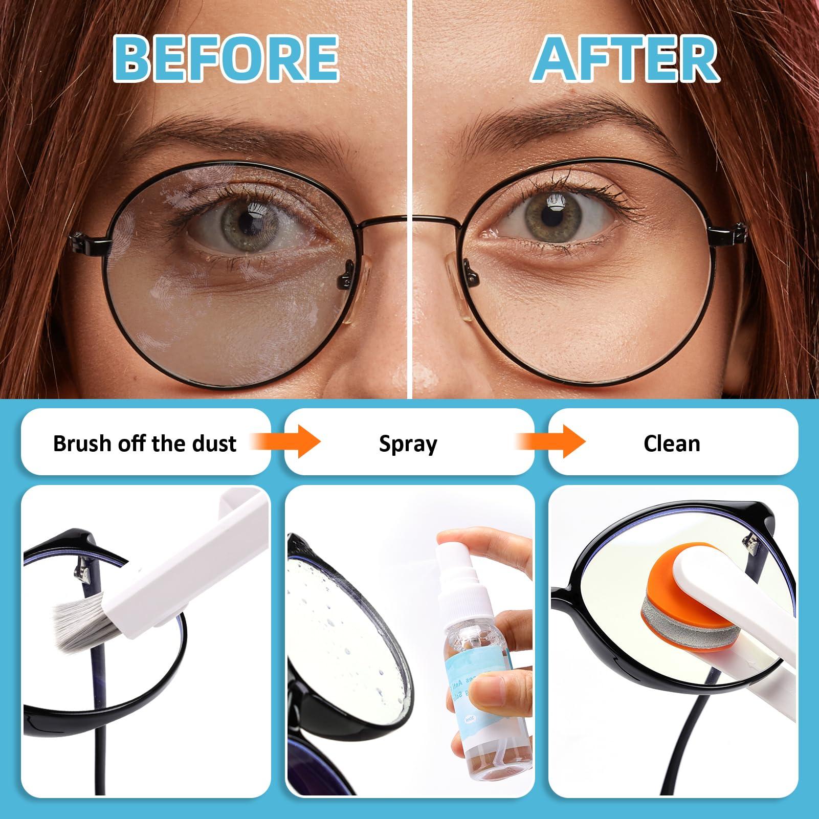 Edglete Glasses Cleaner Kit Eyeglass Cleaner, Anti Fog Spray with Microfiber Lens Cleaning Cloth, Glasses Repair Tool with Screws, Portable Travel Eyeglasses Cleaning Kit with Case, White