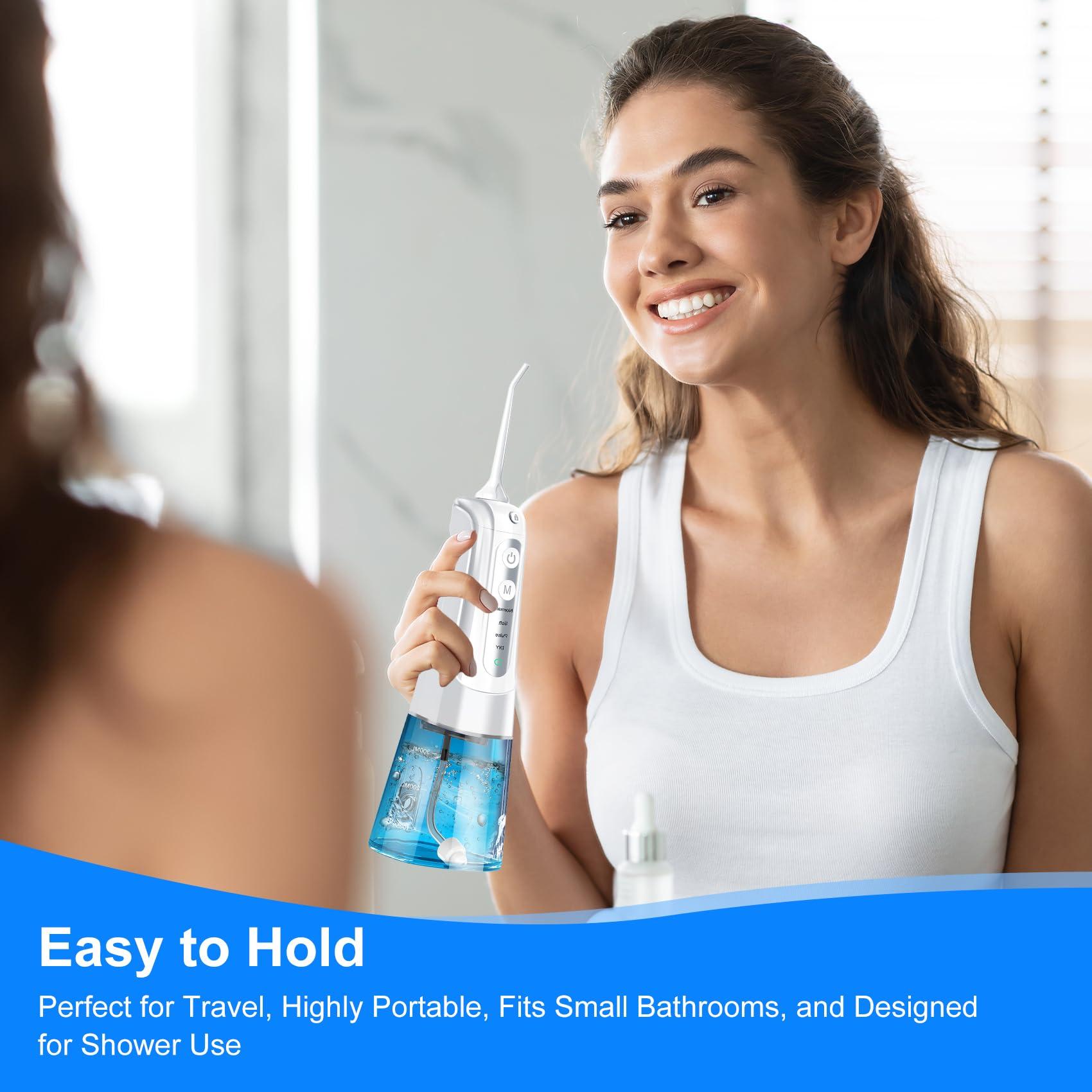 Zerhunt Water Flosser Pick for Teeth: 4 Modes Cordless Portable Water Flossers Teeth Cleaner Rechargeable 300ML IPX7 Waterproof Oral Irrigator Flossing Cleaning Picks for Home Travel
