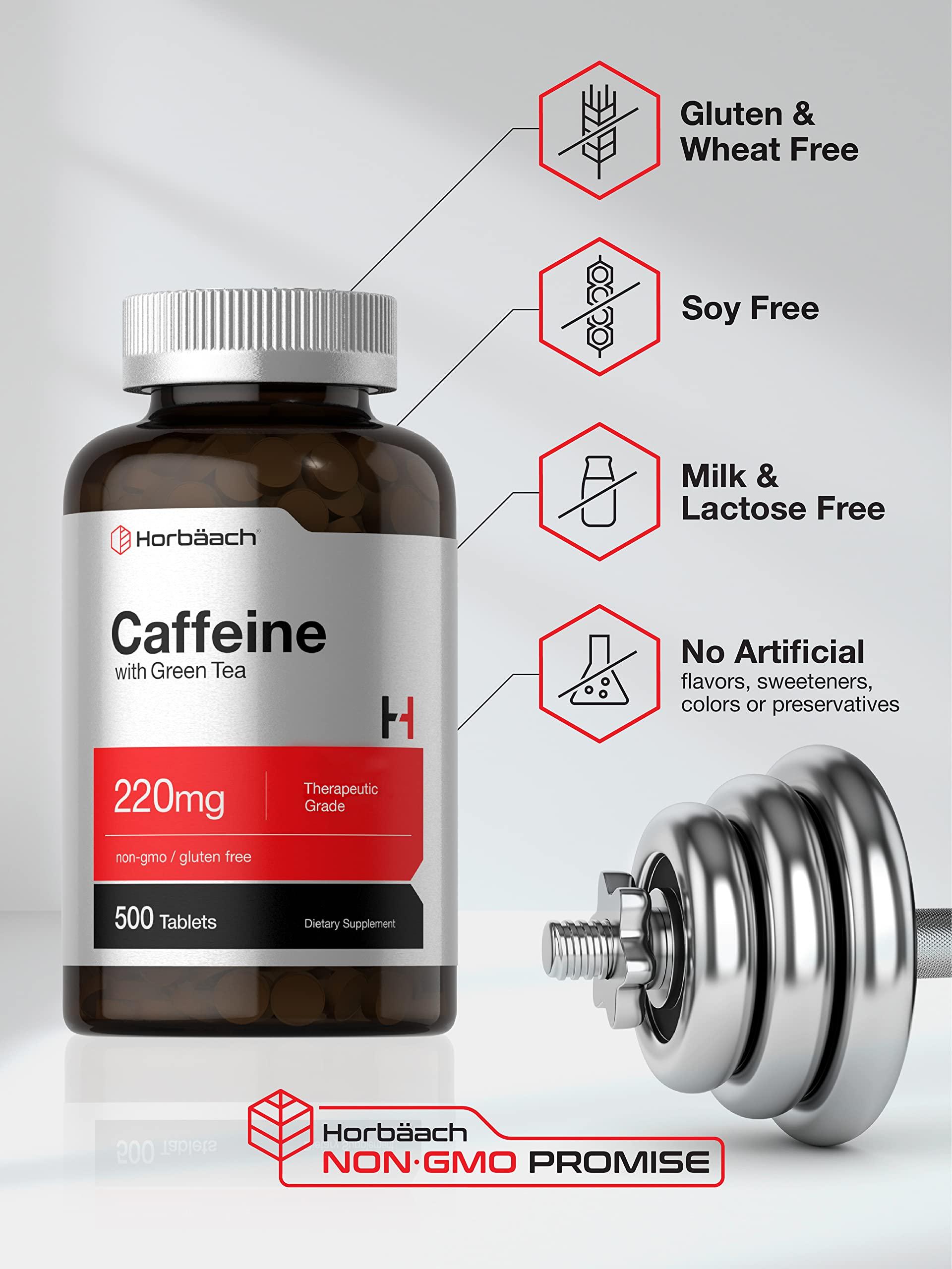 Horbäach Horbach Caffeine Pills 200mg with Green Tea | 500 Tablets | Vegetarian, Non-GMO & Gluten Free