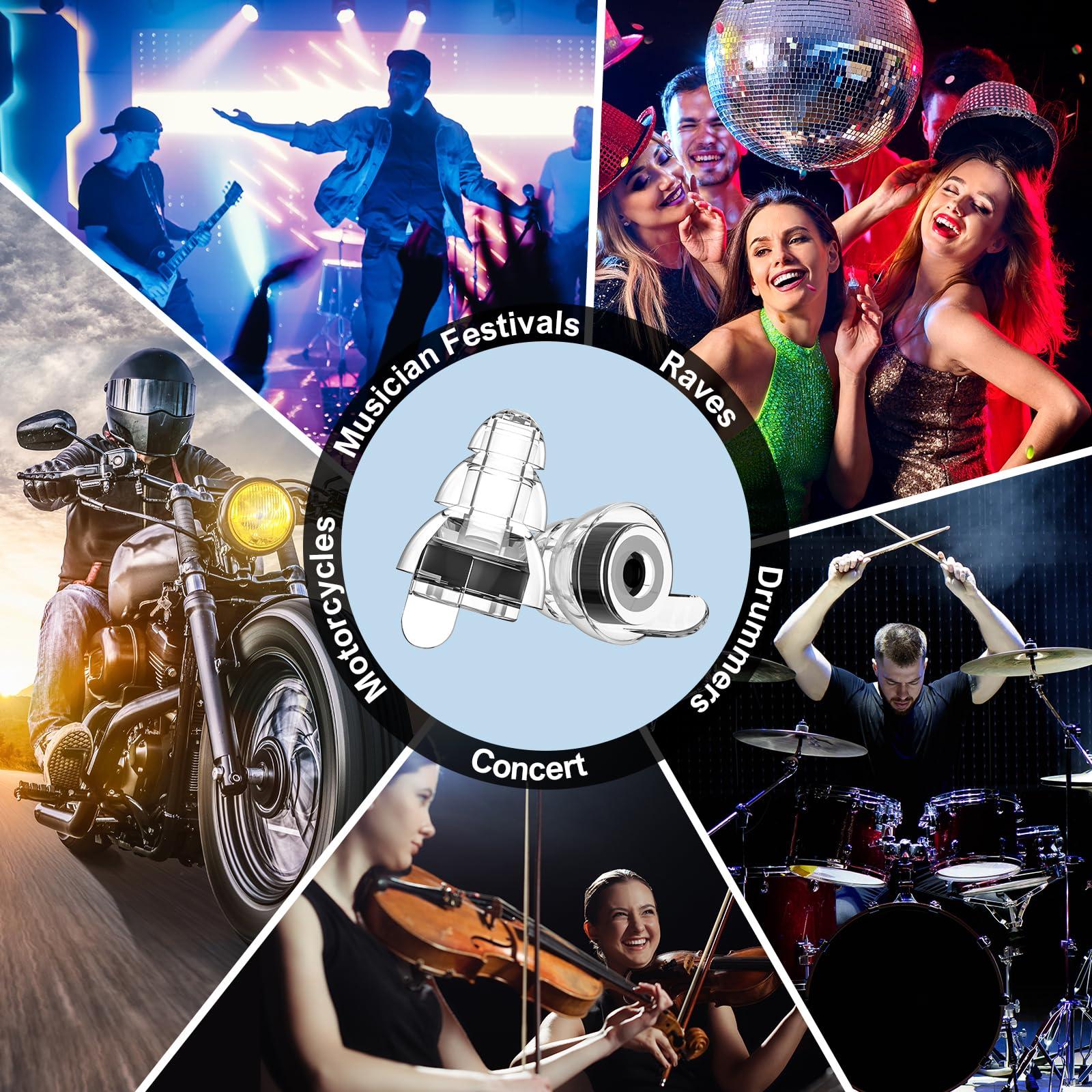 YomauiYee High Fidelity Concert Earplugs for Concerts MusiciansEarplugs for noise reduction24db Advanced Filter Technology Ear Protection for Music Festivals,DJ\'s, Nightclub, Drummers - 2 PairsBlack